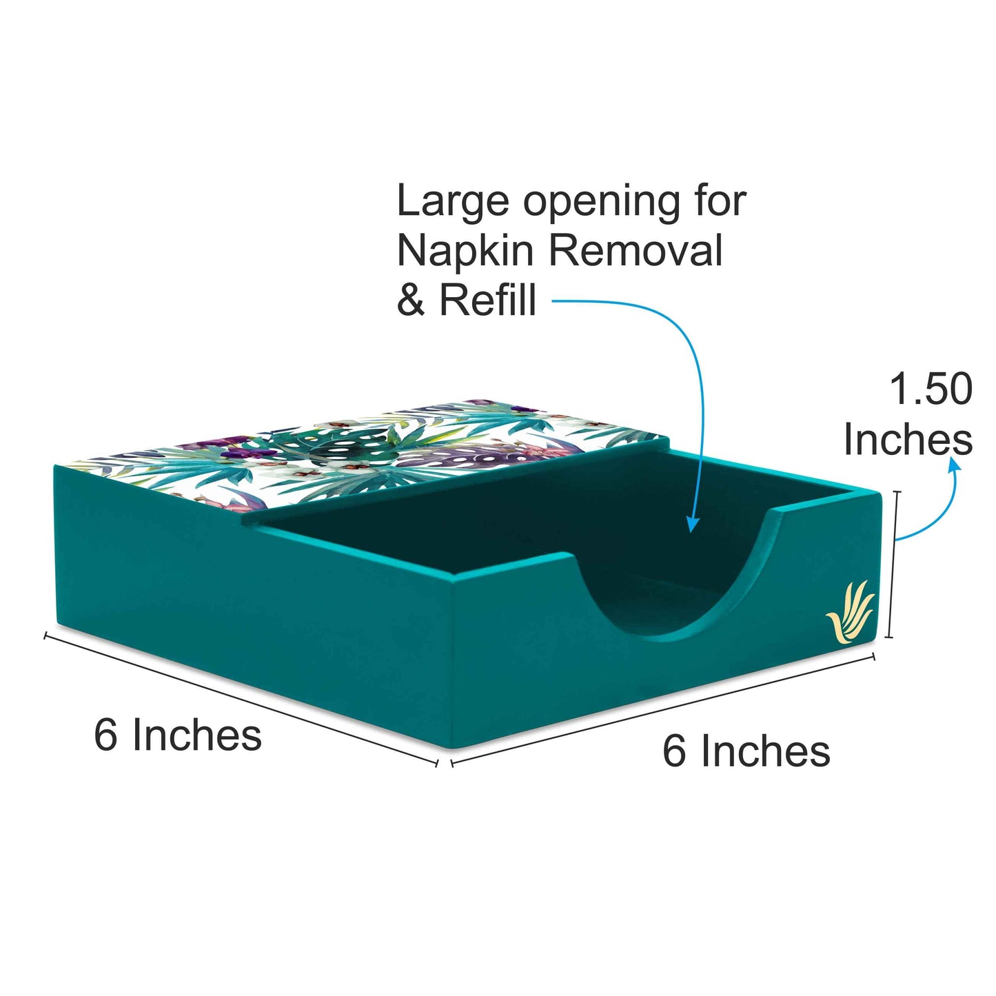 Tropical Palms Tissue Holder 6" x 6" x 1.5" Ht. - Dimension Image