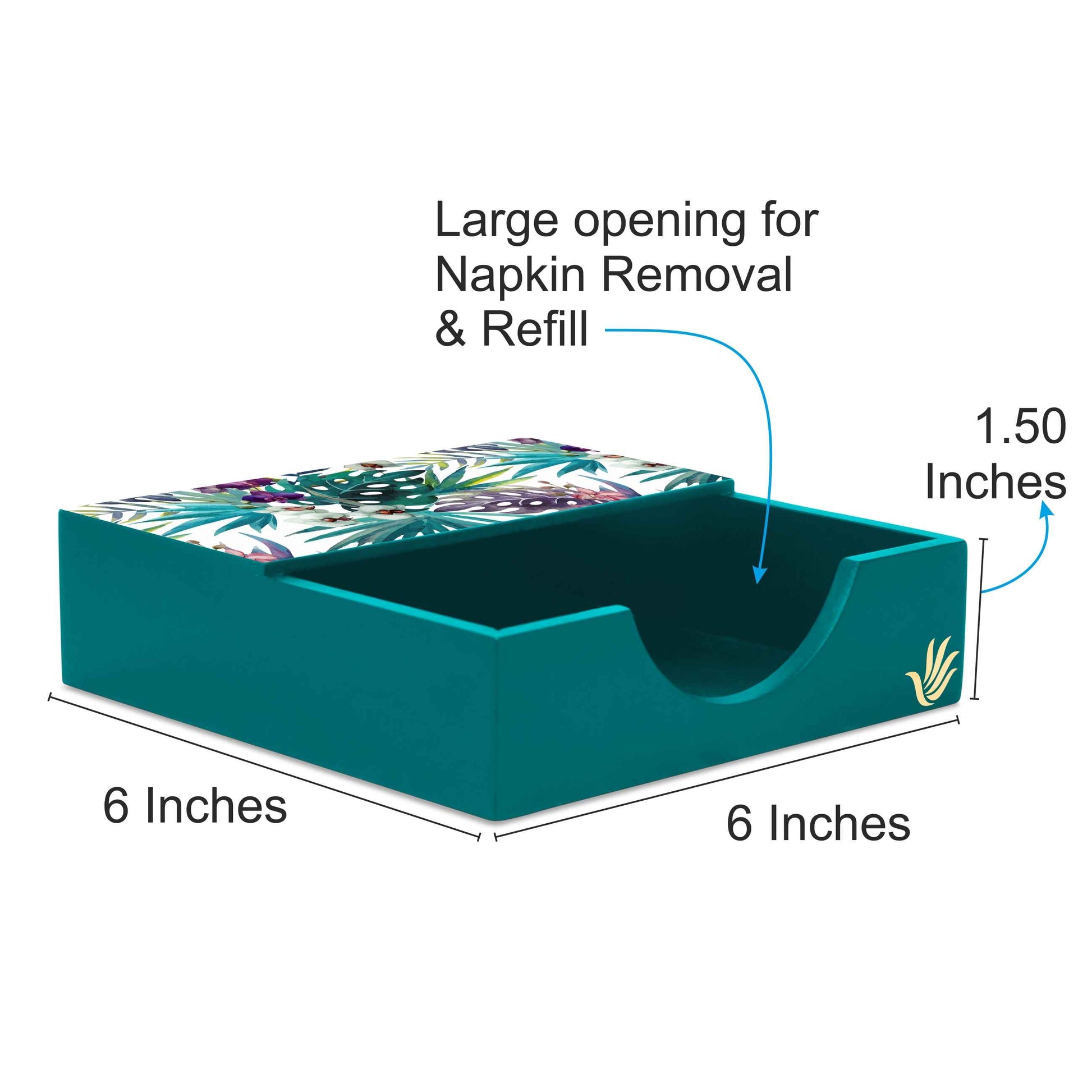 Tropical Palms Tissue Holder 6" x 6" x 1.5" Ht. - Dimension Image