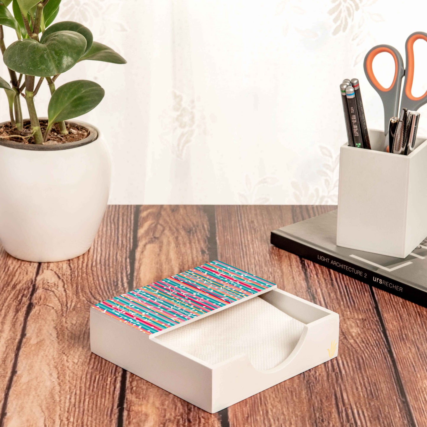 Floral Stripes W Tissue Holder 6" x 6" x 1.5" Ht. - Lifestyle Image