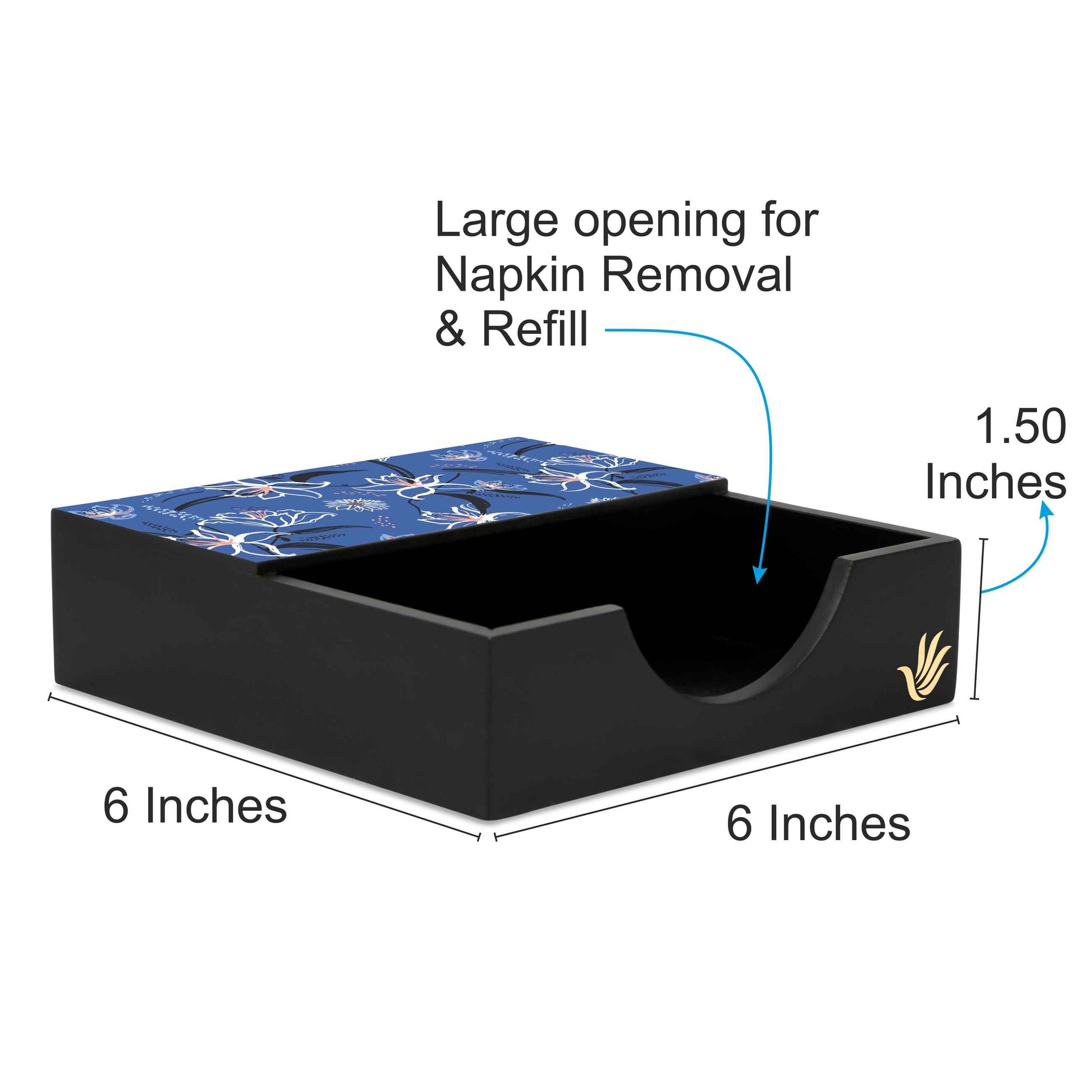 Lily Bloom Tissue Holder 6" x 6" x 1.5" Ht. - Dimension Image