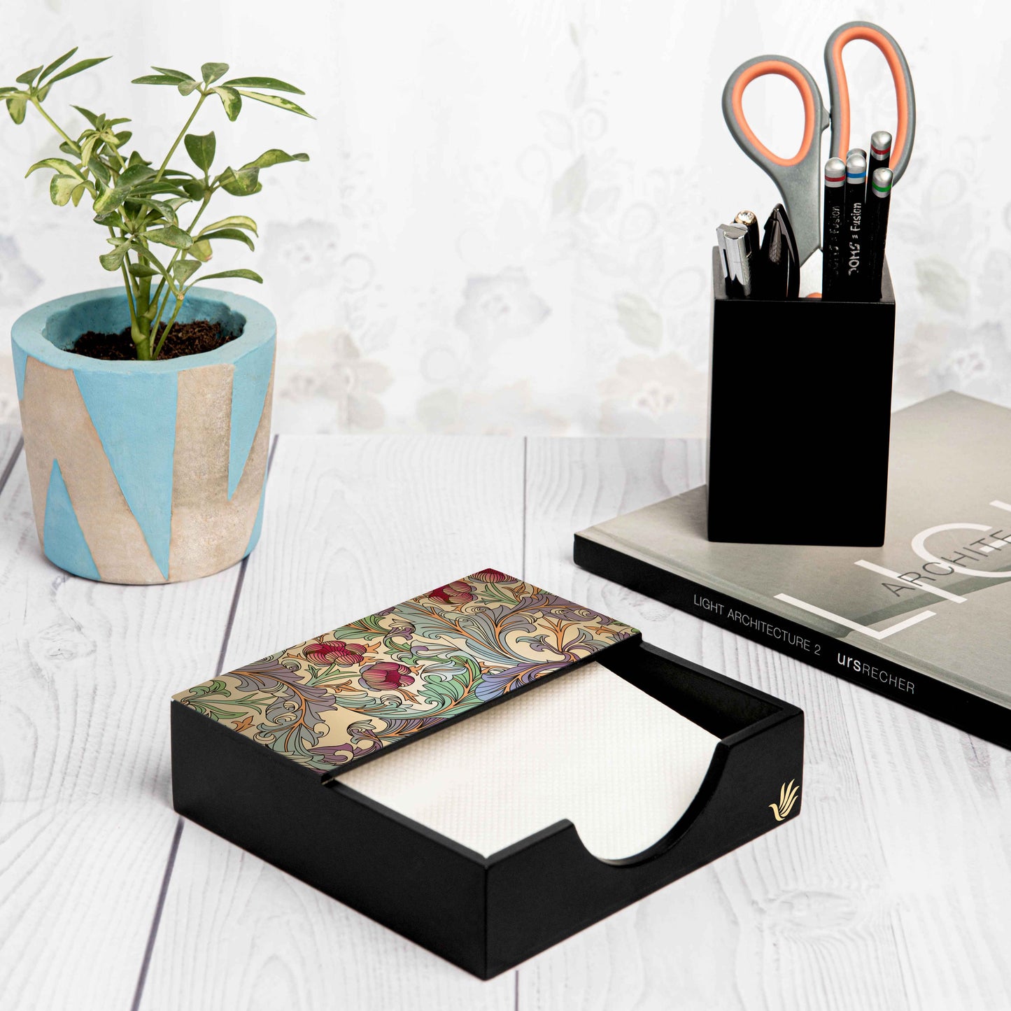 Ornate Floral Tissue Holder 6" x 6" x 1.5" Ht. - Lifestyle Image