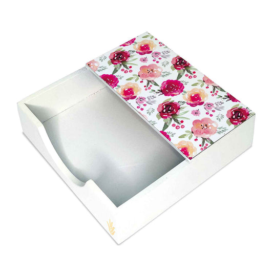 Pink Flowers Tissue Holder 6" x 6" x 1.5" Ht. - Main Image