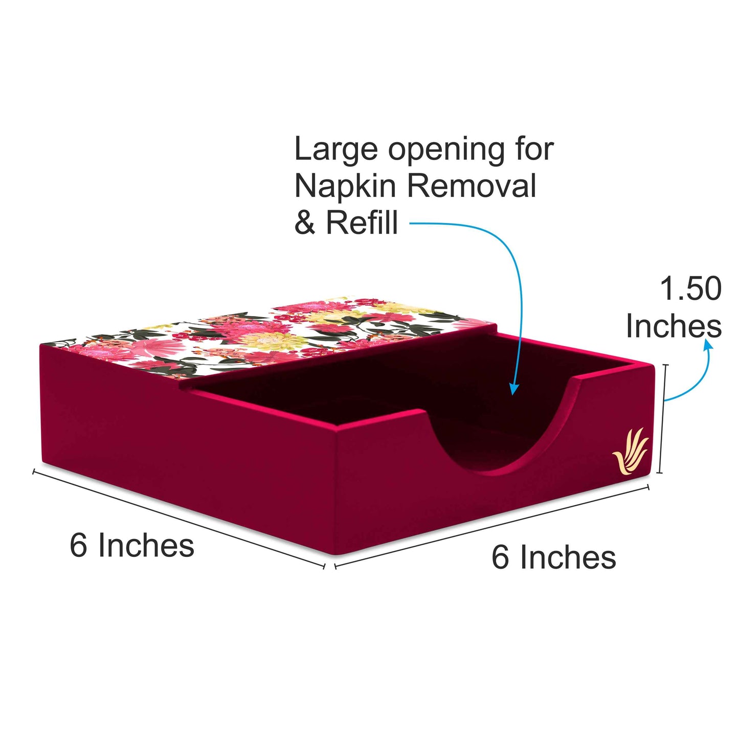 Ava Floral R Tissue Holder 6" x 6" x 1.5" Ht. - Dimension Image