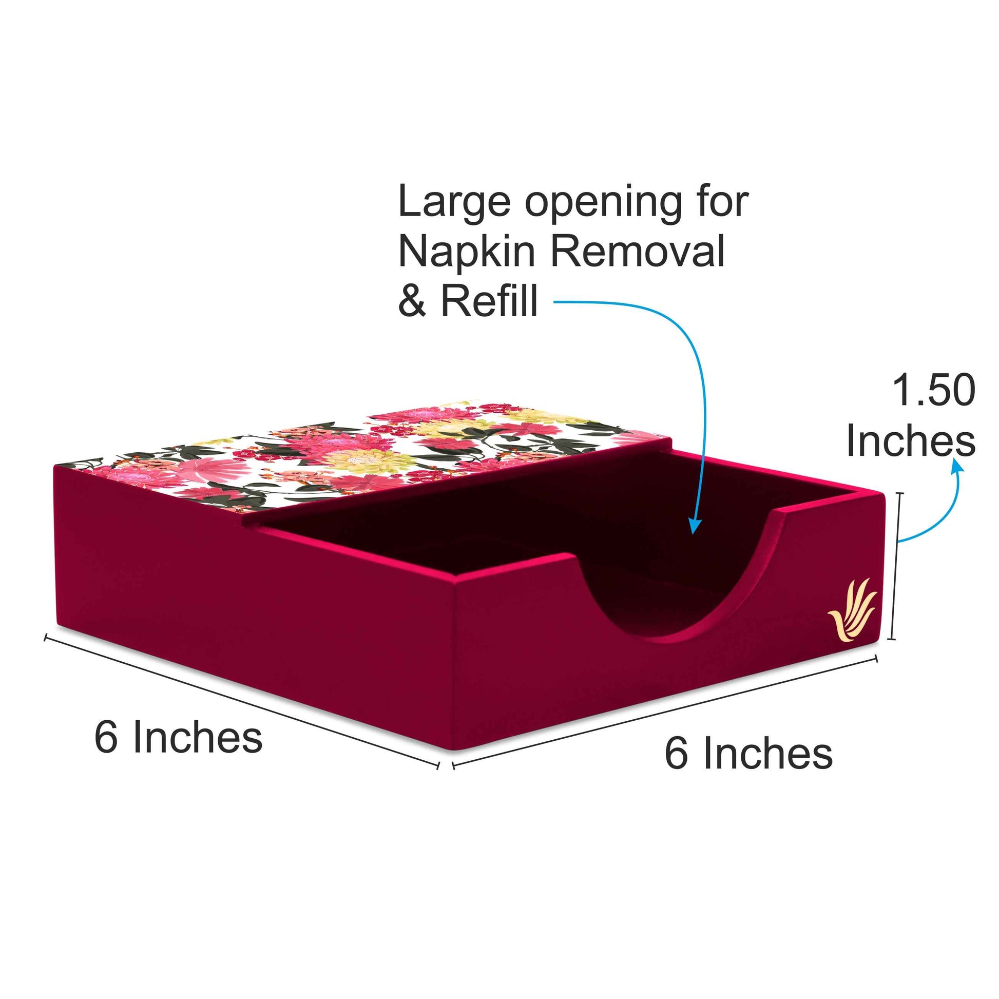 Ava Floral R Tissue Holder 6" x 6" x 1.5" Ht. - Dimension Image