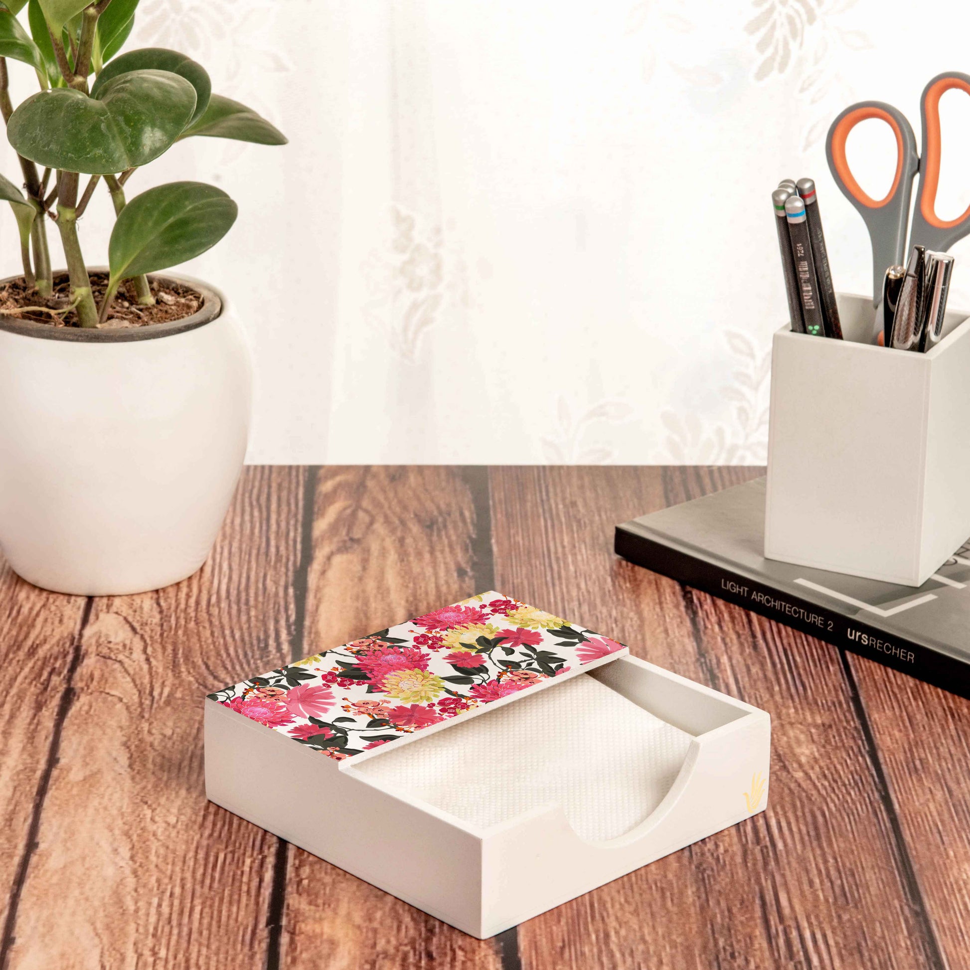 Ava Floral W Tissue Holder 6" x 6" x 1.5" Ht. - Lifestyle Image