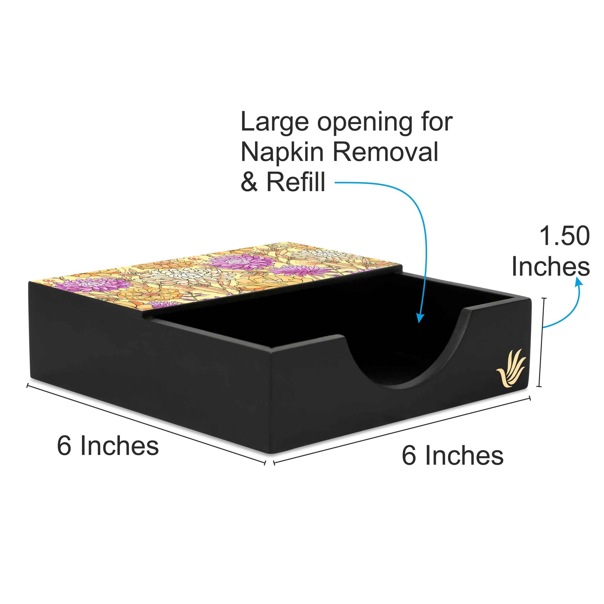 Maya Floral Tissue Holder 6" x 6" x 1.5" Ht. - Dimension Image