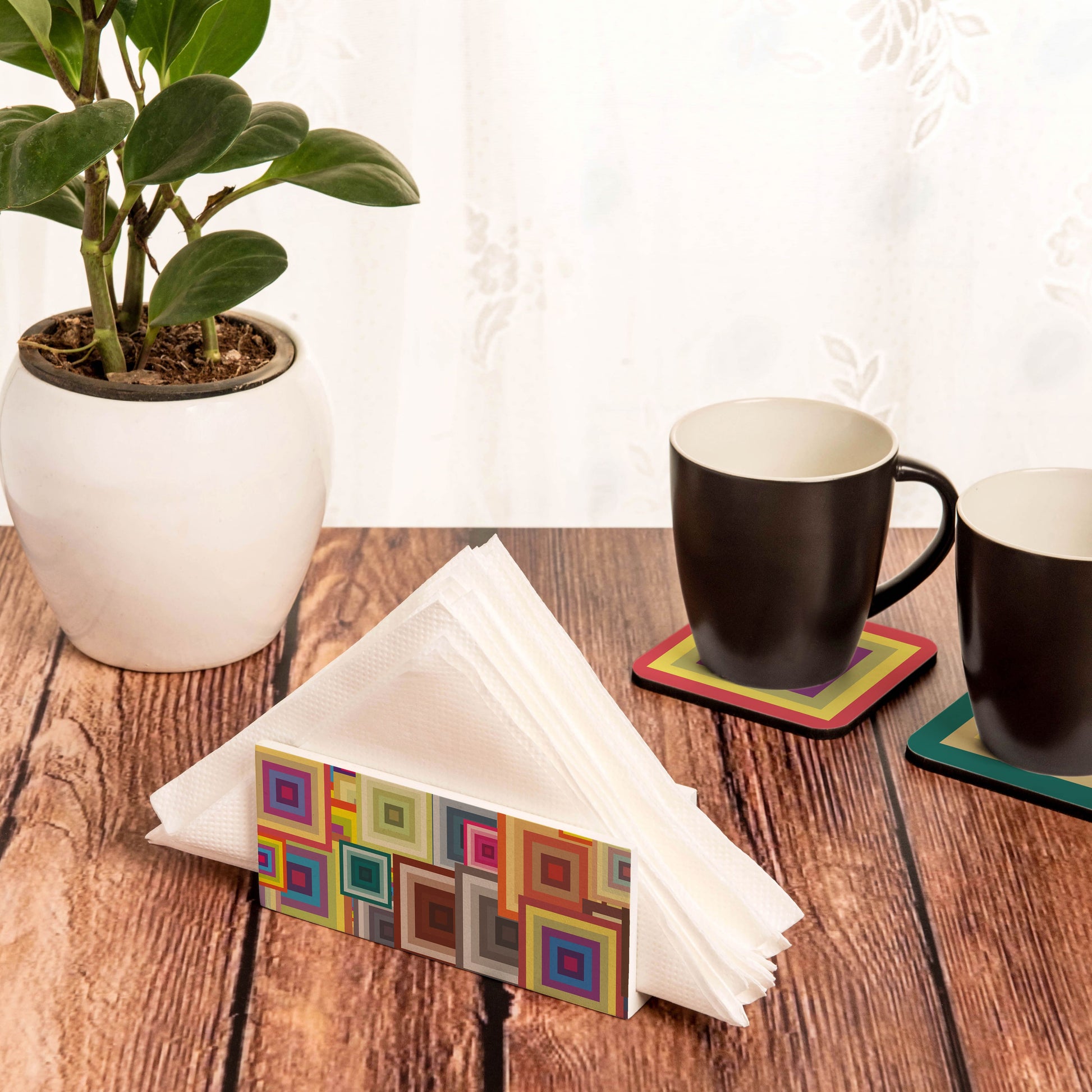 Colourful Squares Tissue Stand 1.5" x 5.5" x 2.5" - Lifestyle Image