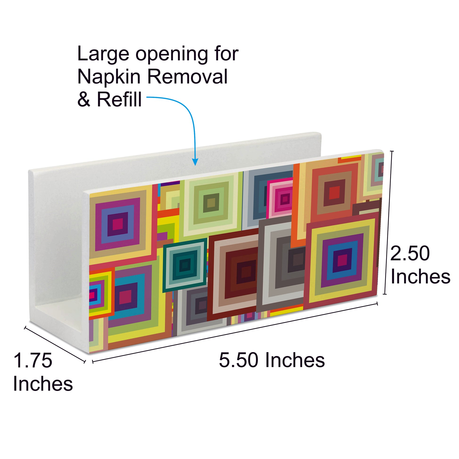 Colourful Squares Tissue Stand 1.5" x 5.5" x 2.5" - Dimension Image