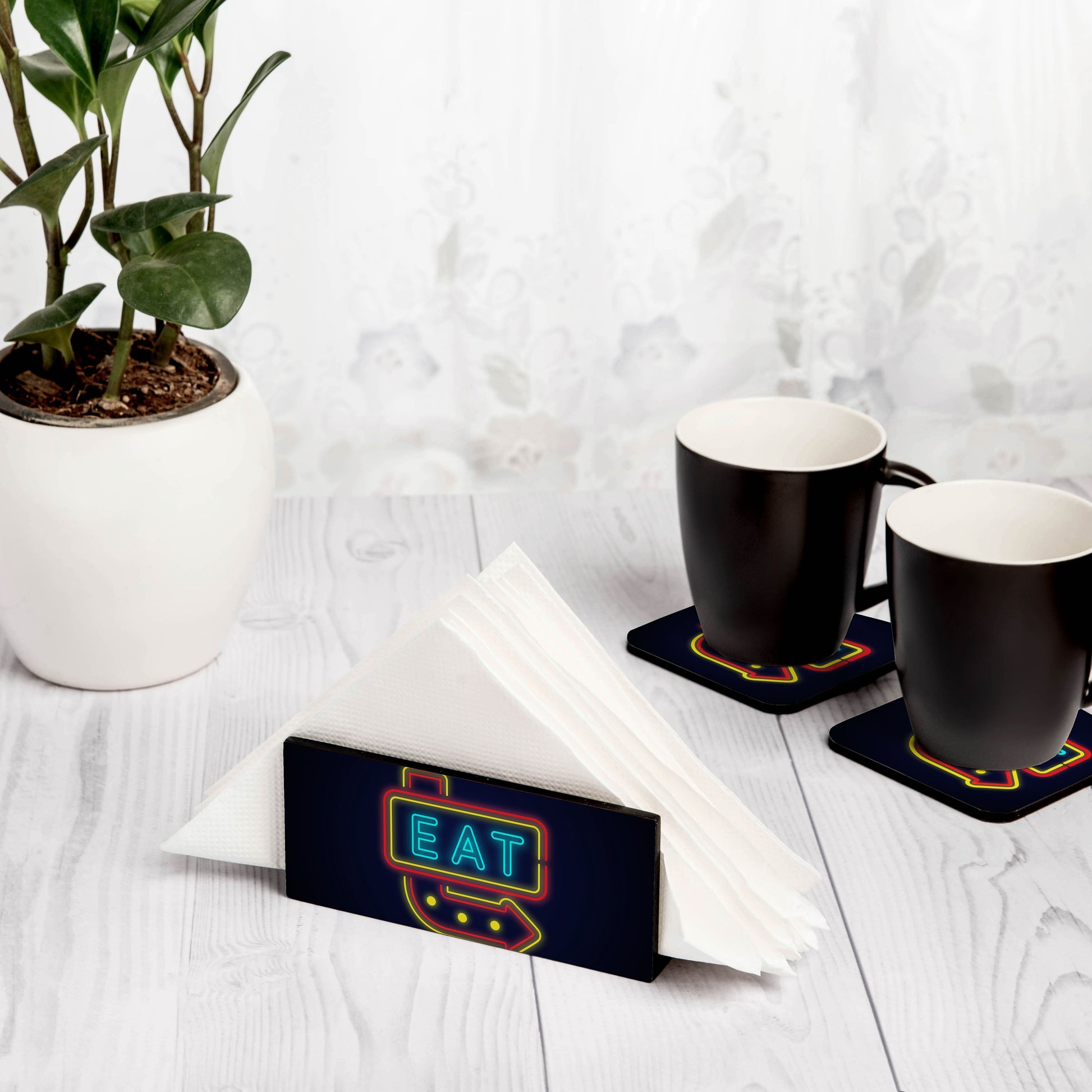 Neon Eat Tissue Stand 1.5" x 5.5" x 2.5" - Lifestyle Image