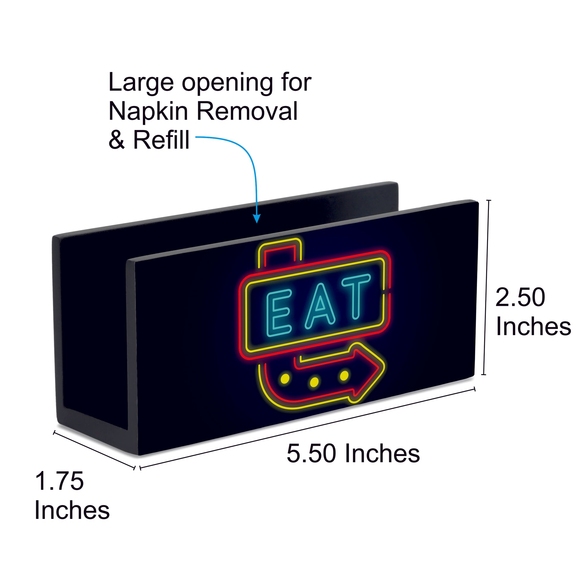 Neon Eat Tissue Stand 1.5" x 5.5" x 2.5" - Dimension Image