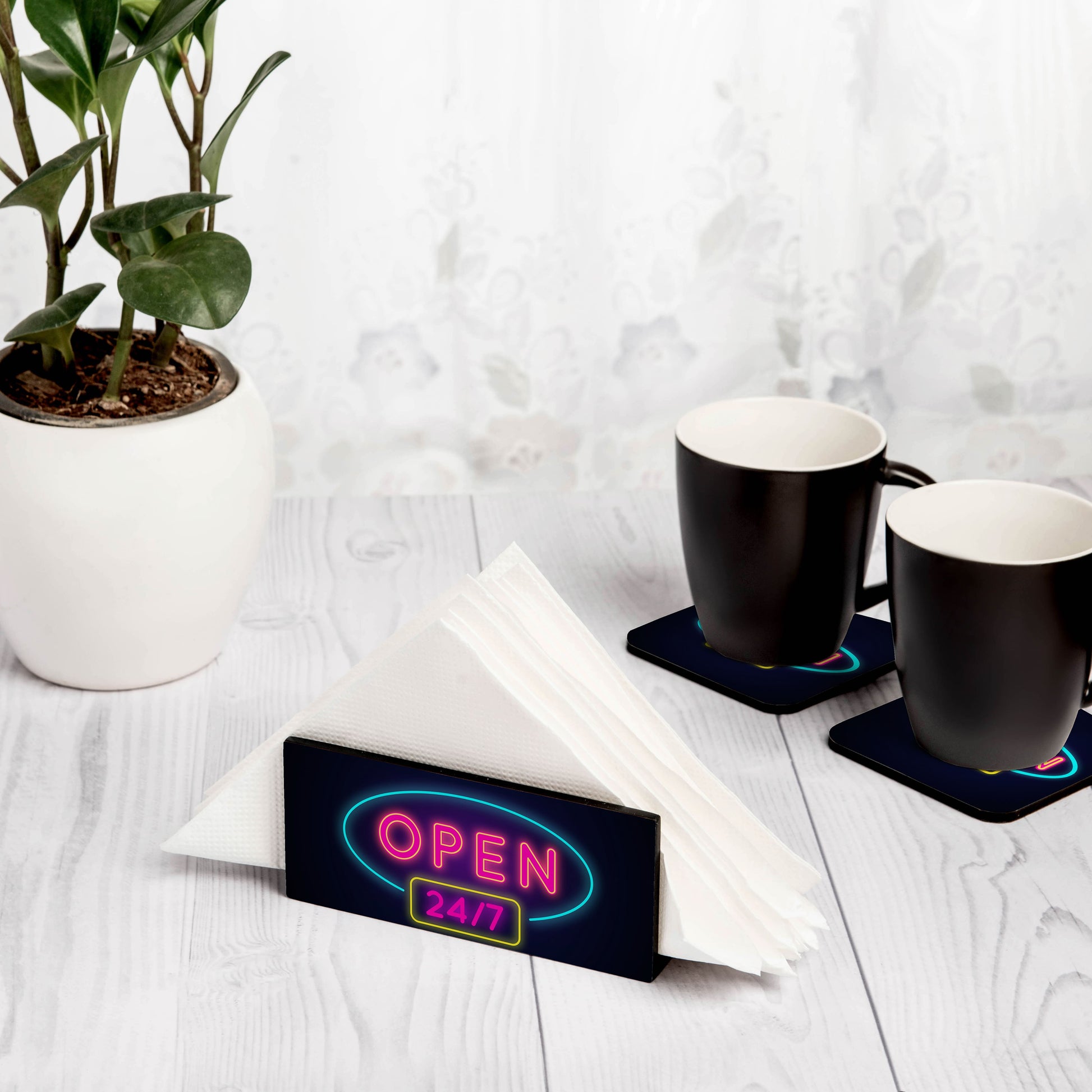 Neon Open 247 Tissue Stand 1.5" x 5.5" x 2.5" - Lifestyle Image