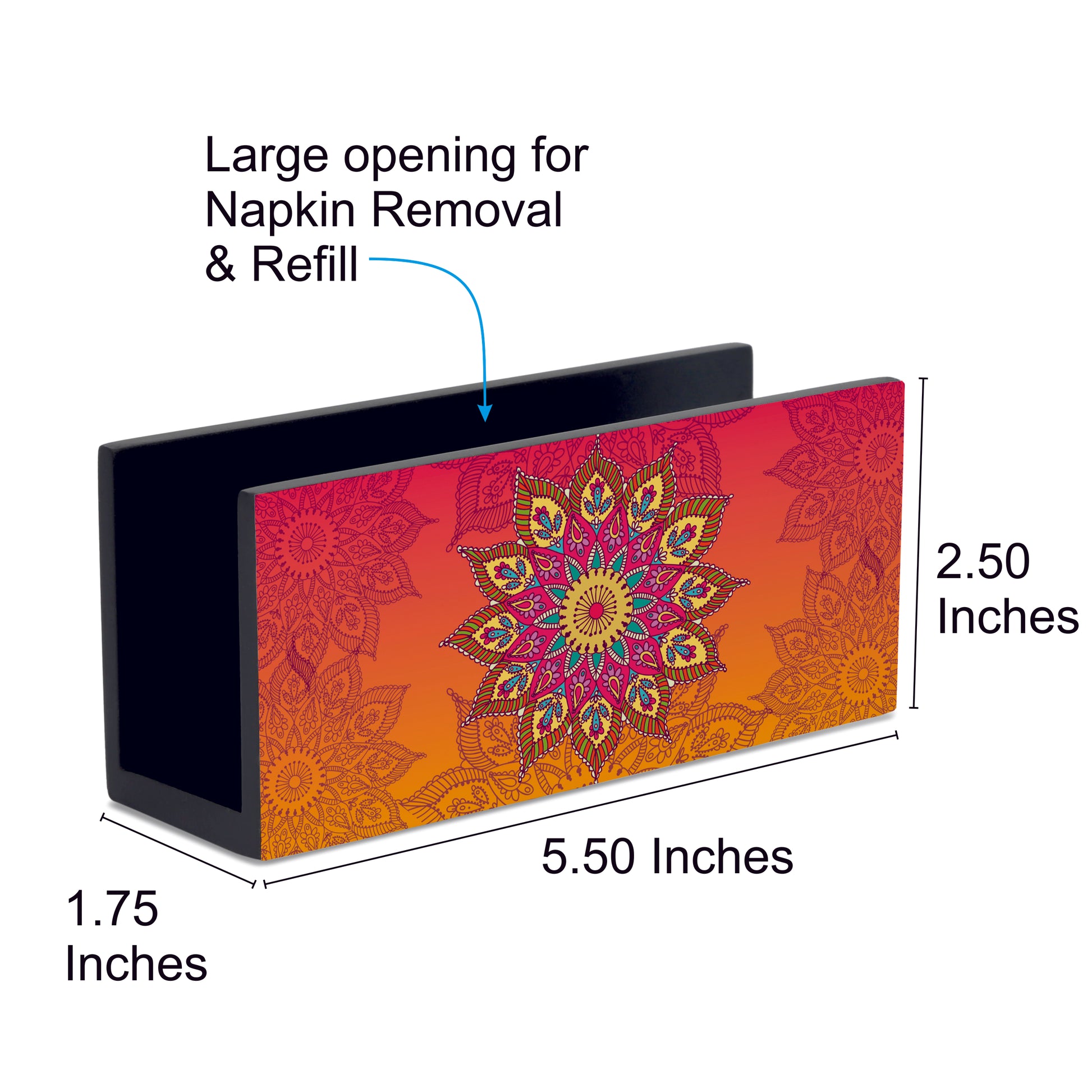 Orange Mandala Tissue Stand 1.5" x 5.5" x 2.5" - Dimension Image