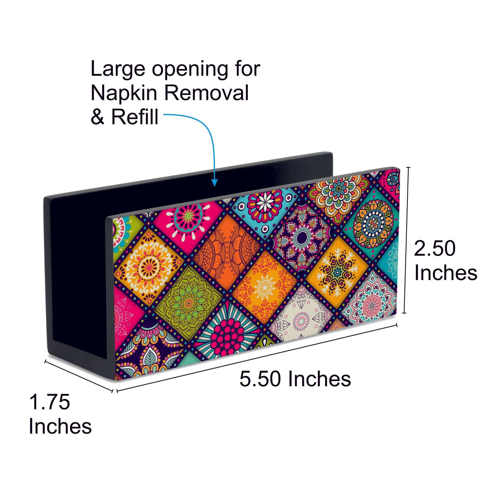 Multi Mandala Tissue Stand 1.5" x 5.5" x 2.5" - Dimension Image