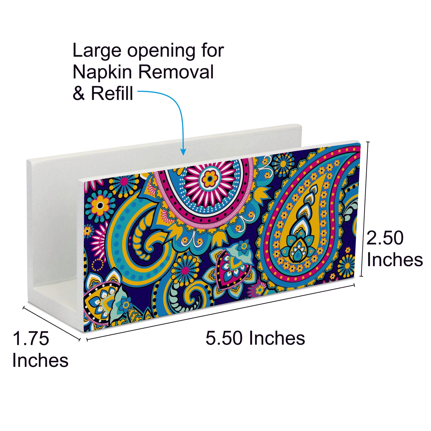 Blue Paisley Tissue Stand 1.5" x 5.5" x 2.5" - Dimension Image