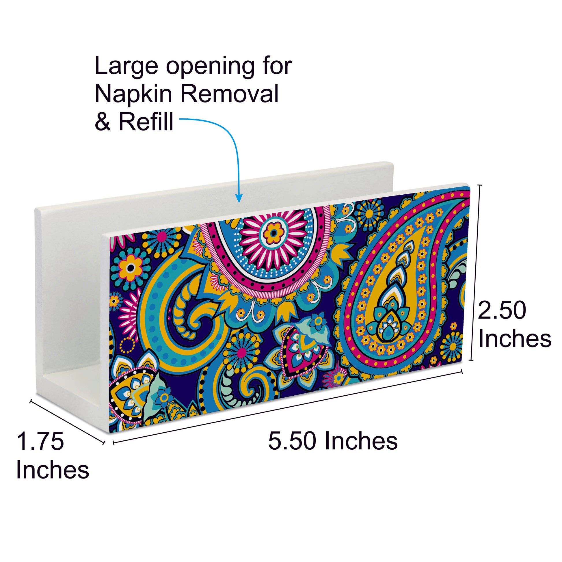 Blue Paisley Tissue Stand 1.5" x 5.5" x 2.5" - Dimension Image