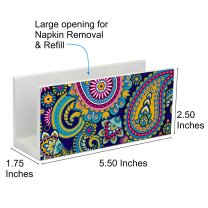 Blue Paisley Tissue Stand 1.5" x 5.5" x 2.5" - Dimension Image