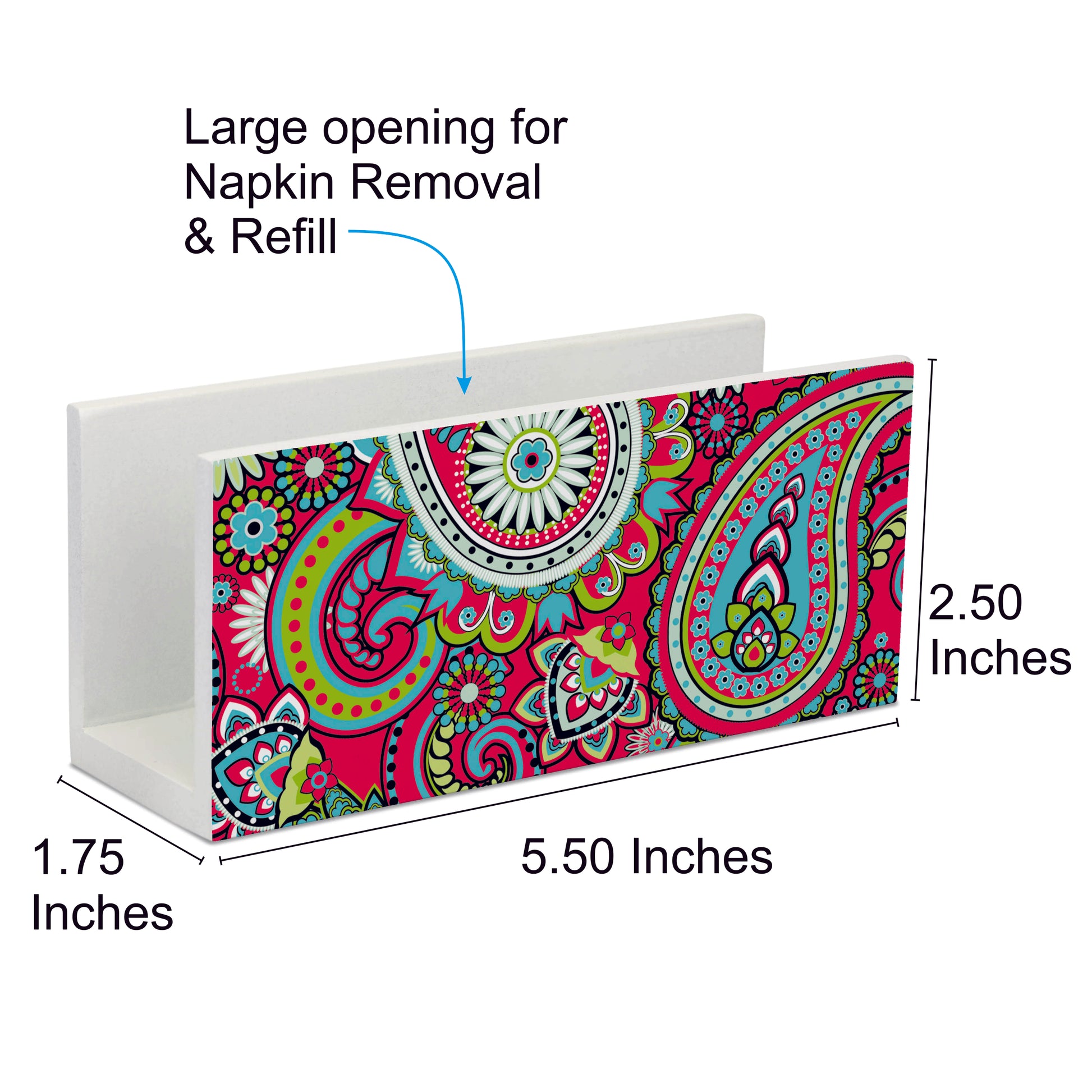 Pink Paisley Tissue Stand 1.5" x 5.5" x 2.5" - Dimension Image
