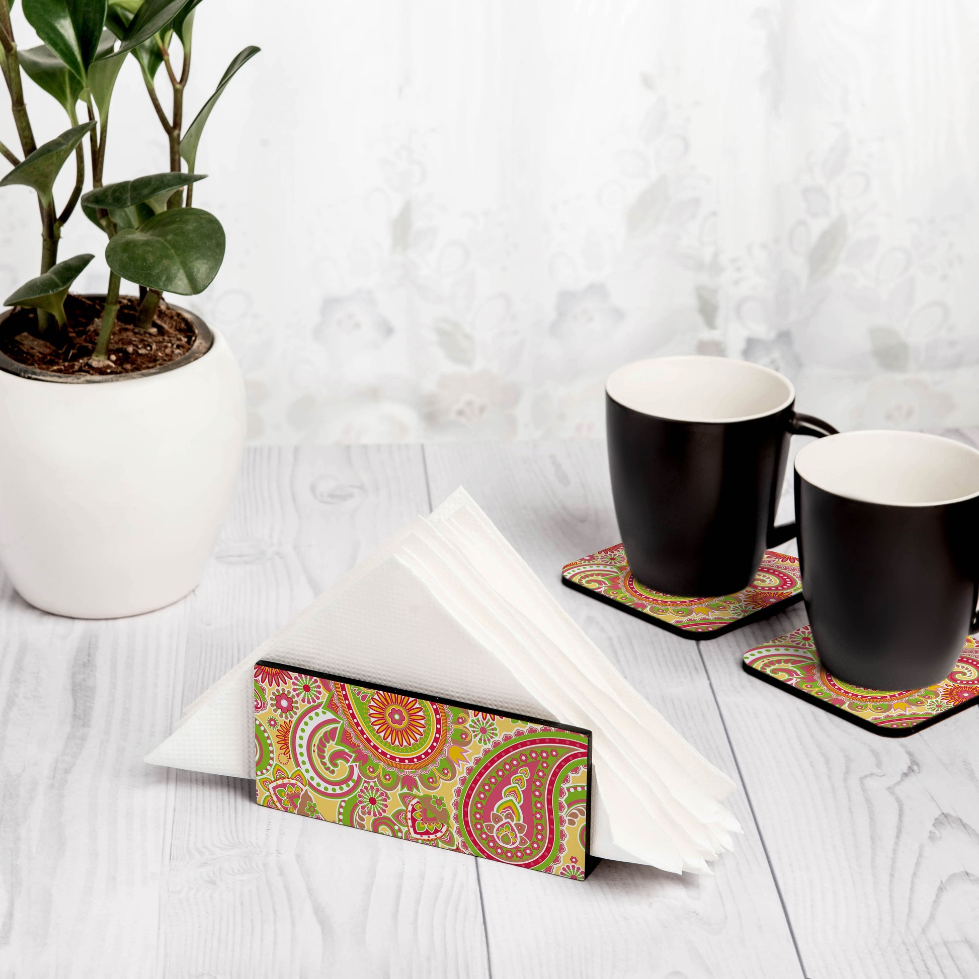 Yellow Paisley Tissue Stand 1.5" x 5.5" x 2.5" - Lifestyle Image