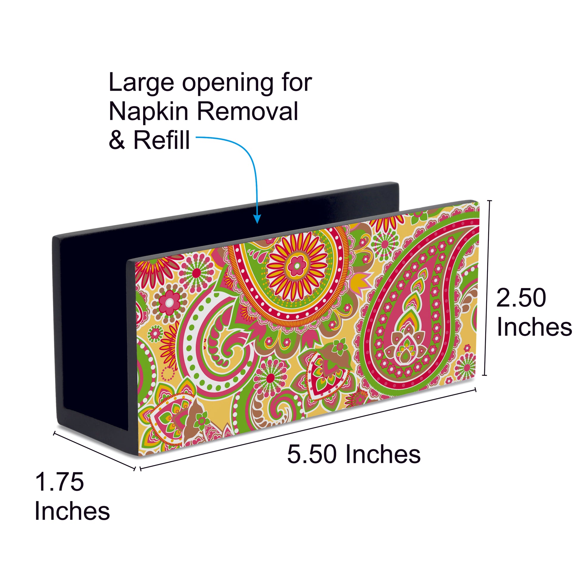 Yellow Paisley Tissue Stand 1.5" x 5.5" x 2.5" - Dimension Image