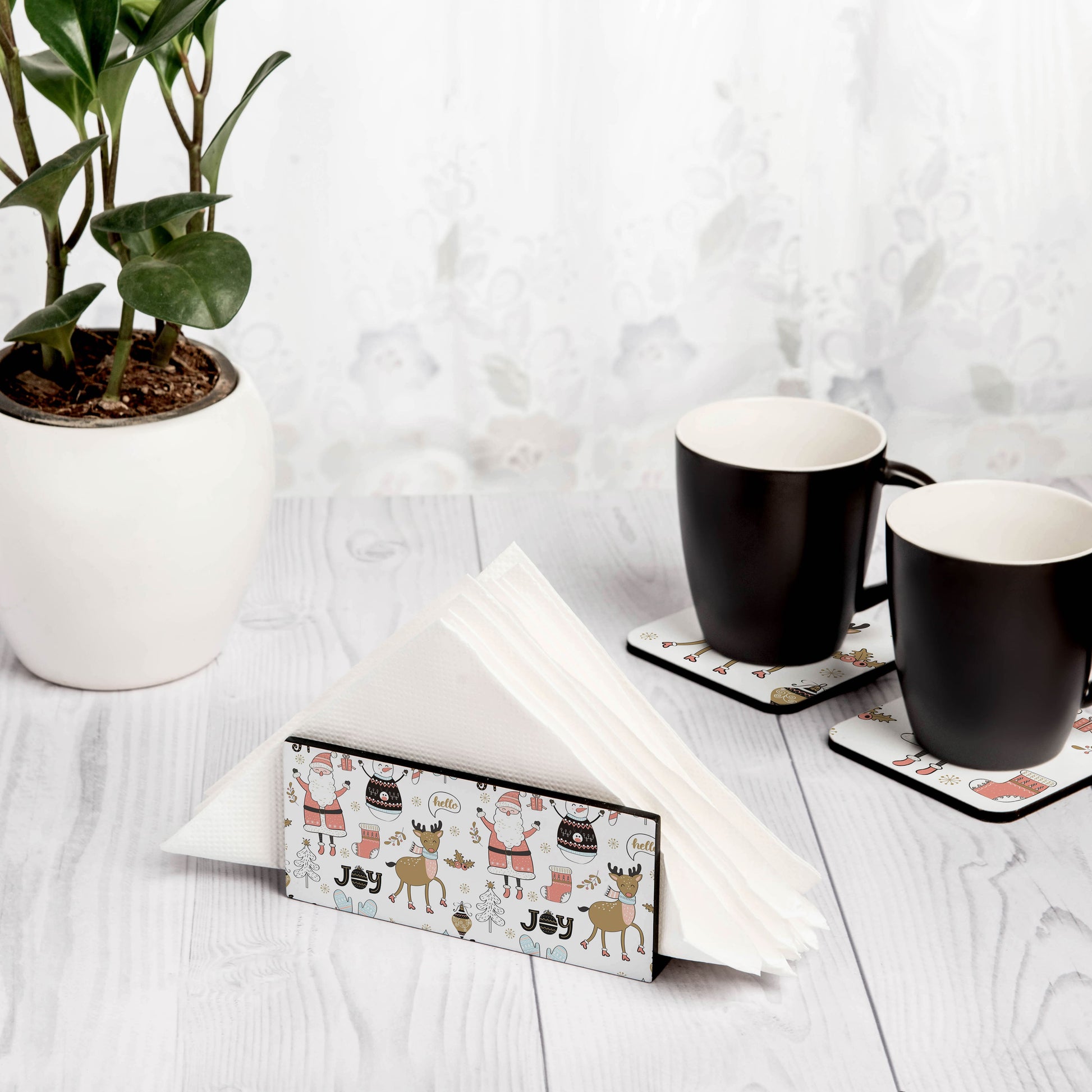 Xmas Allover Tissue Stand 1.5" x 5.5" x 2.5" - Lifestyle Image