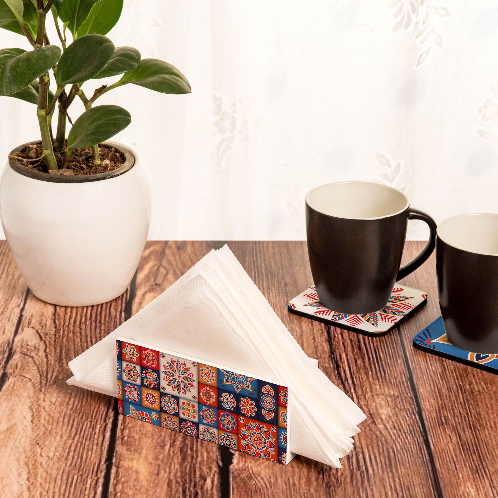 Floral Tiles Tissue Stand 1.5" x 5.5" x 2.5" - Lifestyle Image