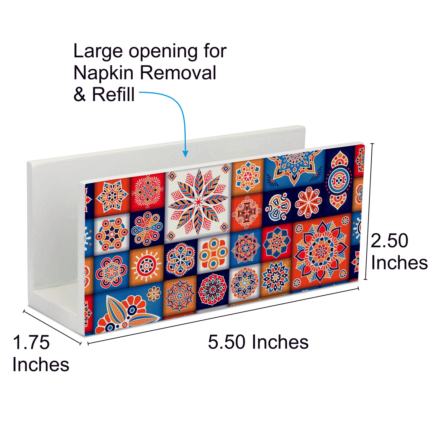 Floral Tiles Tissue Stand 1.5" x 5.5" x 2.5" - Dimension Image