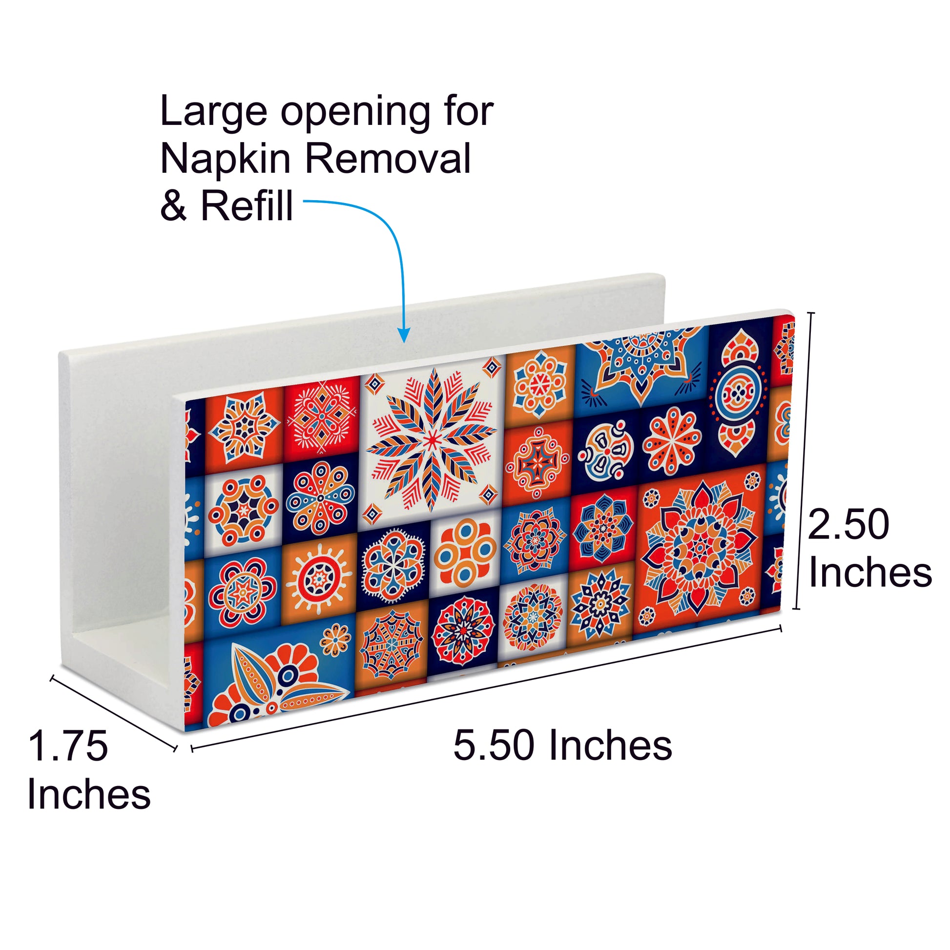 Floral Tiles Tissue Stand 1.5" x 5.5" x 2.5" - Dimension Image