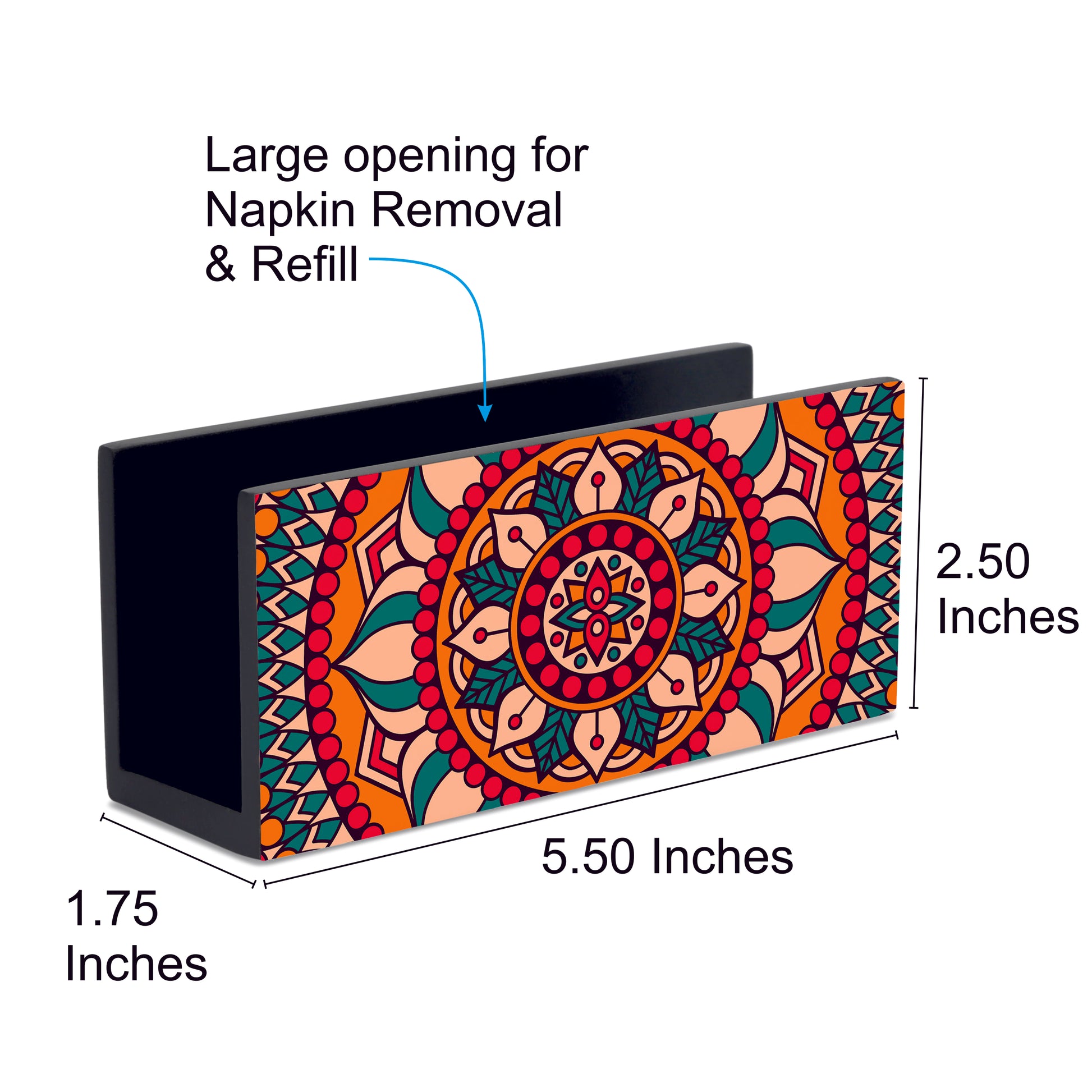 Red Mandala Tissue Stand 1.5" x 5.5" x 2.5" - Dimension Image