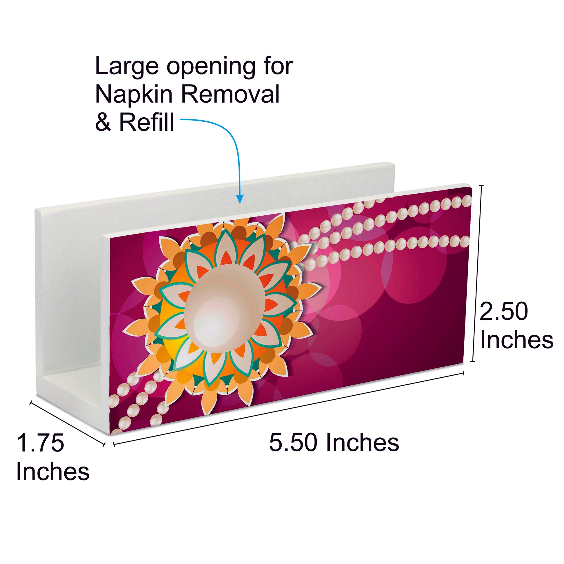 Rakhi Pearls Rose Tissue Stand 1.5" x 5.5" x 2.5" - Dimension Image