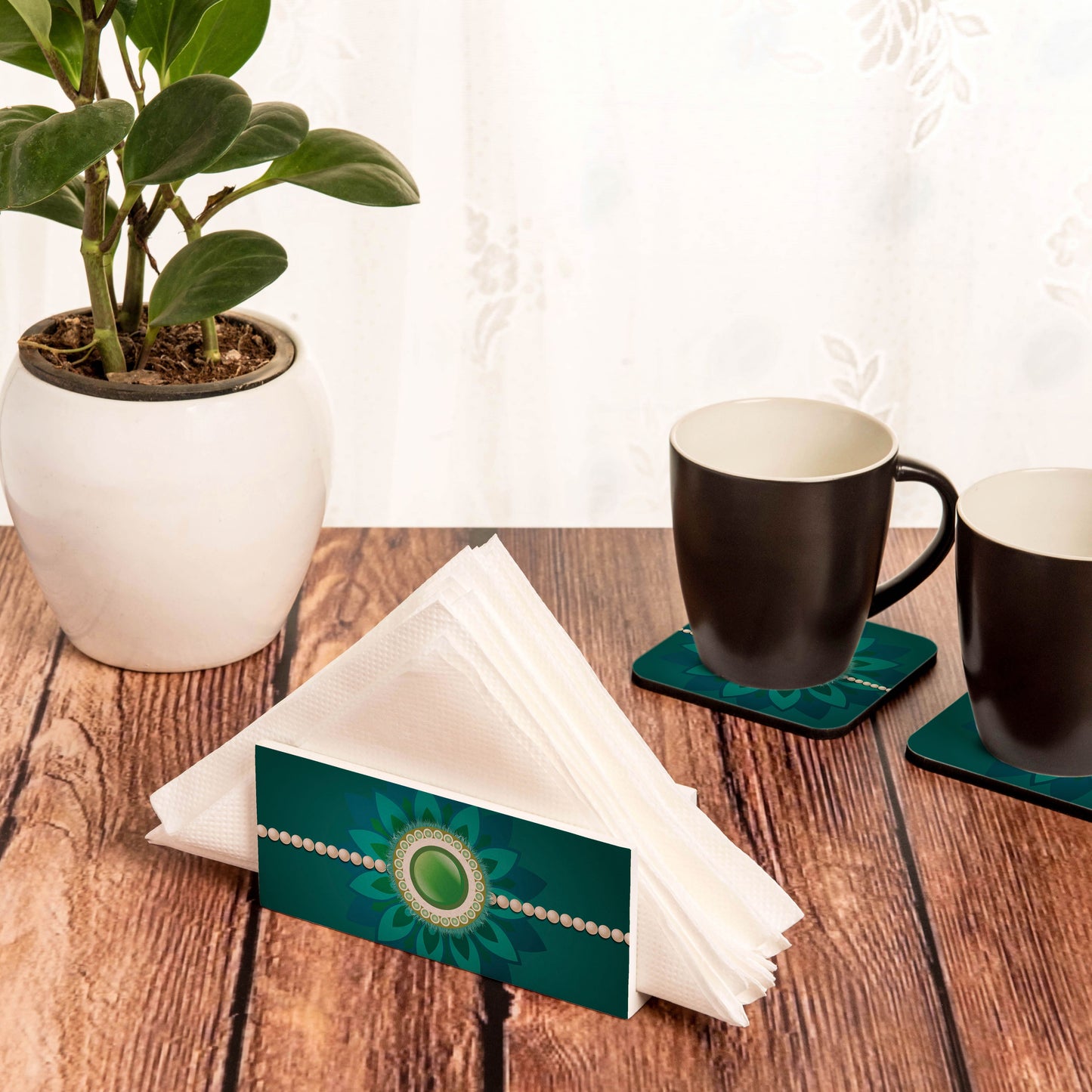 Rakhi Pearls Green Tissue Stand 1.5" x 5.5" x 2.5" - Lifestyle Image