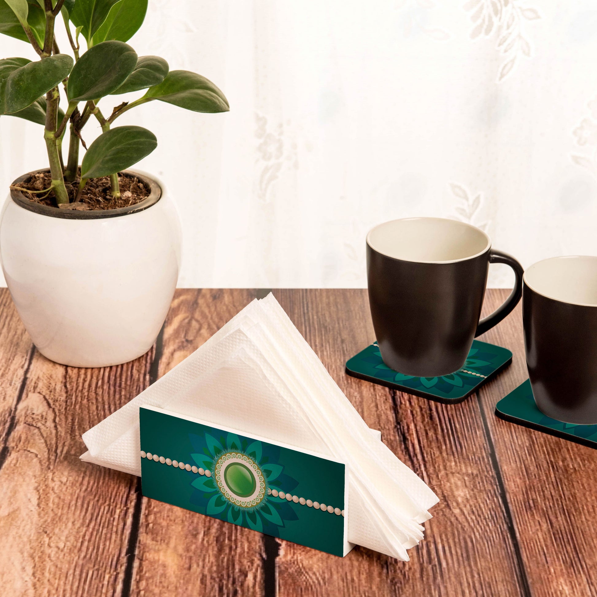 Rakhi Pearls Green Tissue Stand 1.5" x 5.5" x 2.5" - Lifestyle Image