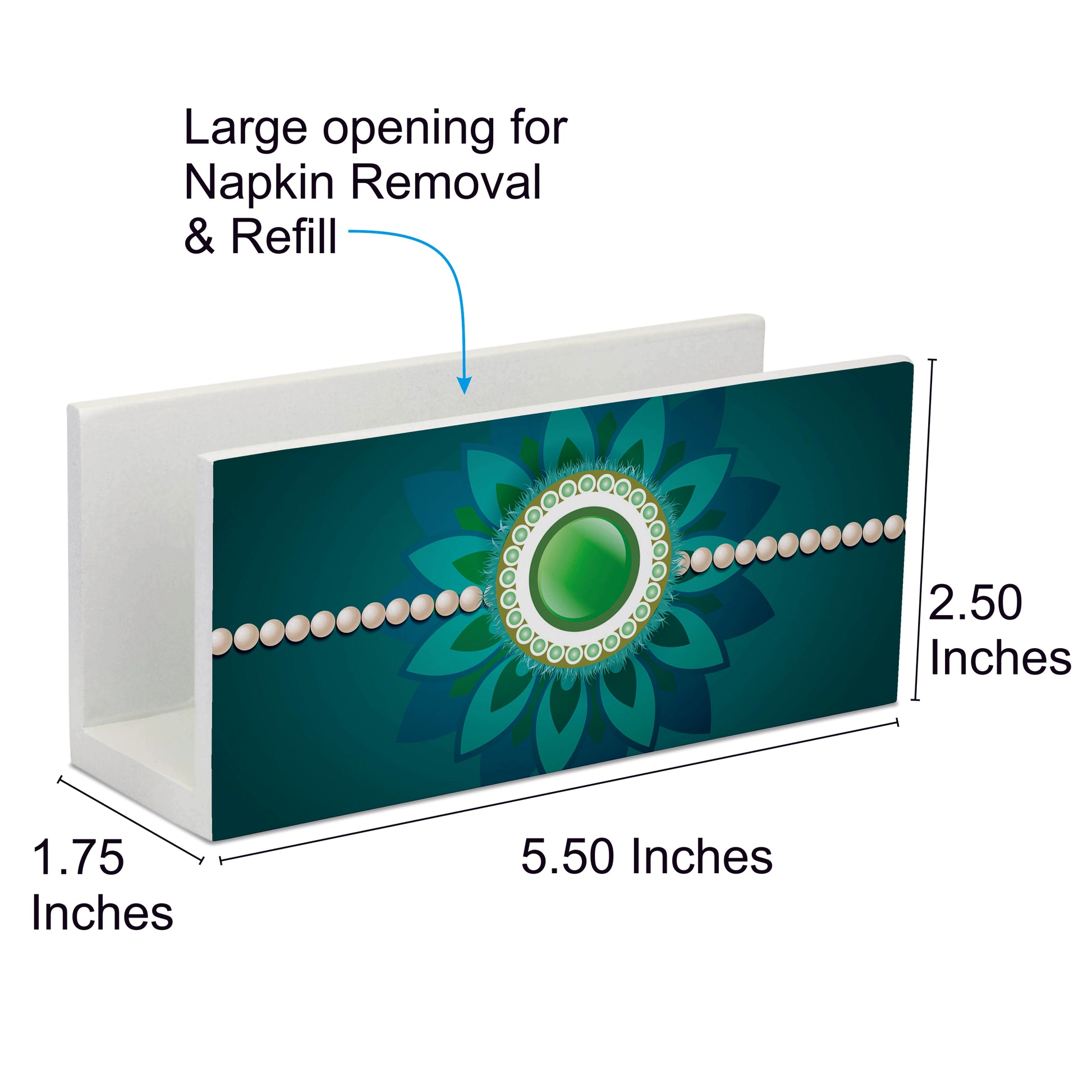 Rakhi Pearls Green Tissue Stand 1.5" x 5.5" x 2.5" - Dimension Image