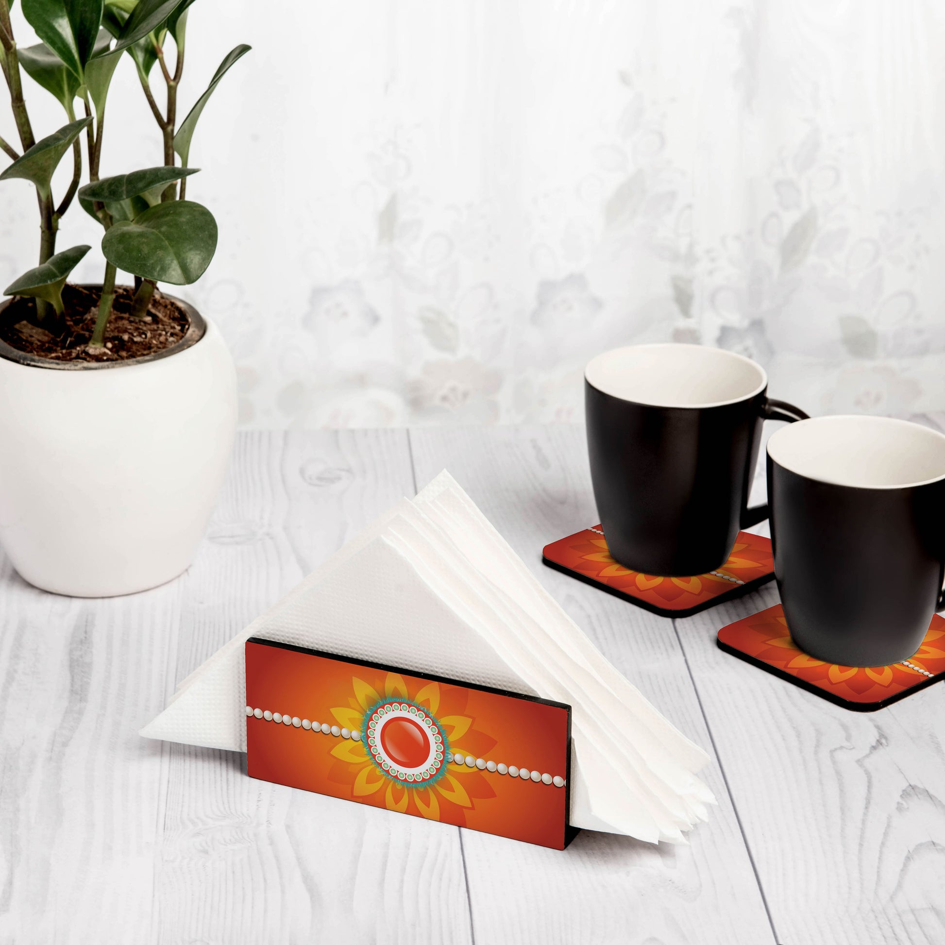Rakhi Pearls Orange Tissue Stand 1.5" x 5.5" x 2.5" - Lifestyle Image