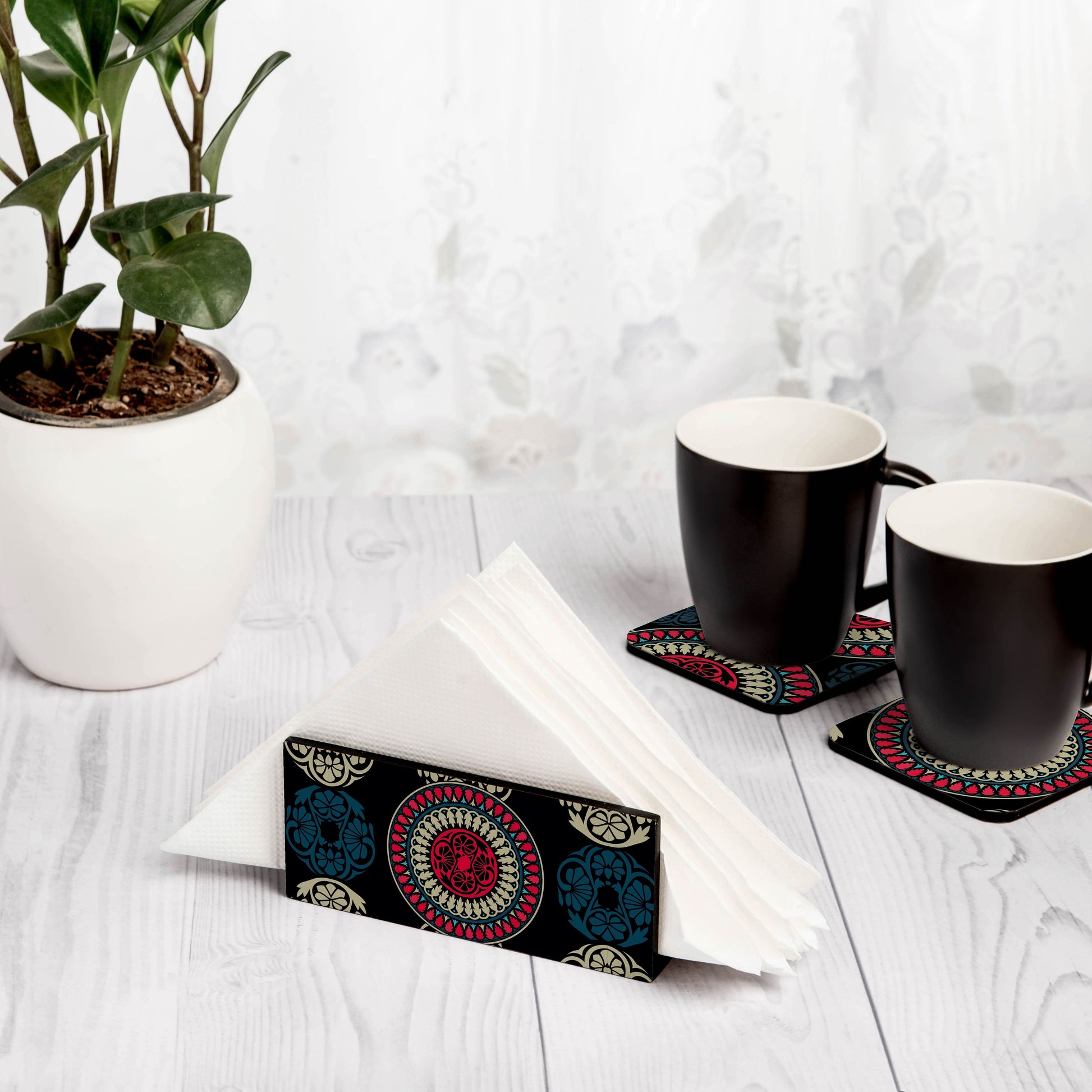 Black Mandala Tissue Stand 1.5" x 5.5" x 2.5" - Lifestyle Image