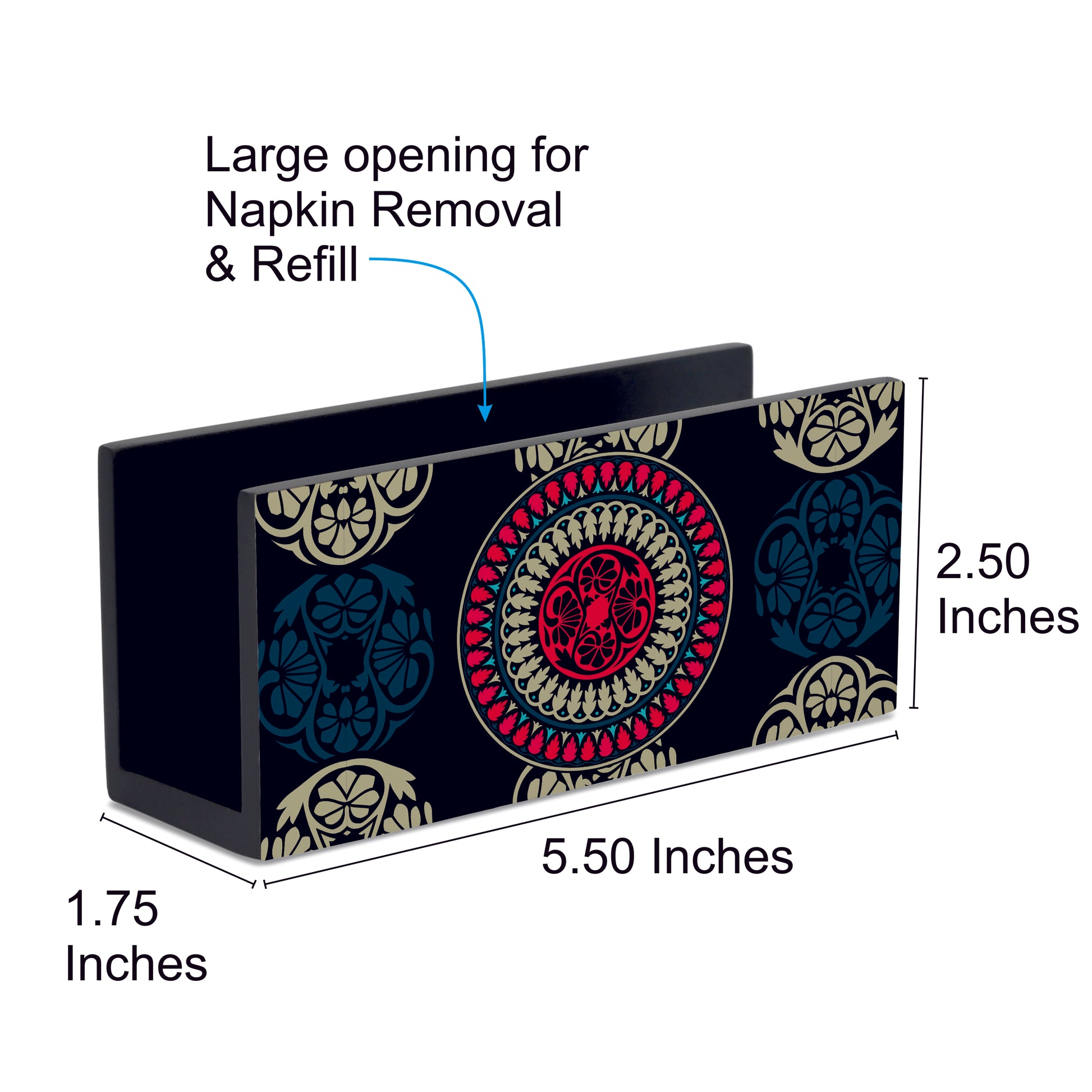 Black Mandala Tissue Stand 1.5" x 5.5" x 2.5" - Dimension Image
