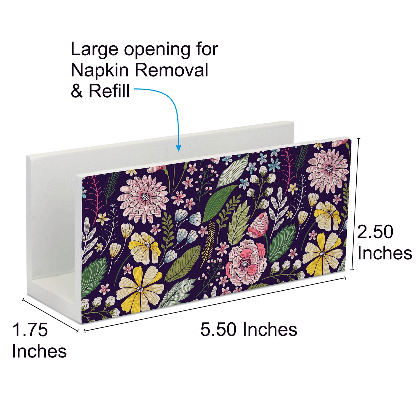Floral Daisy Tissue Stand 1.5" x 5.5" x 2.5" -Dimension Image