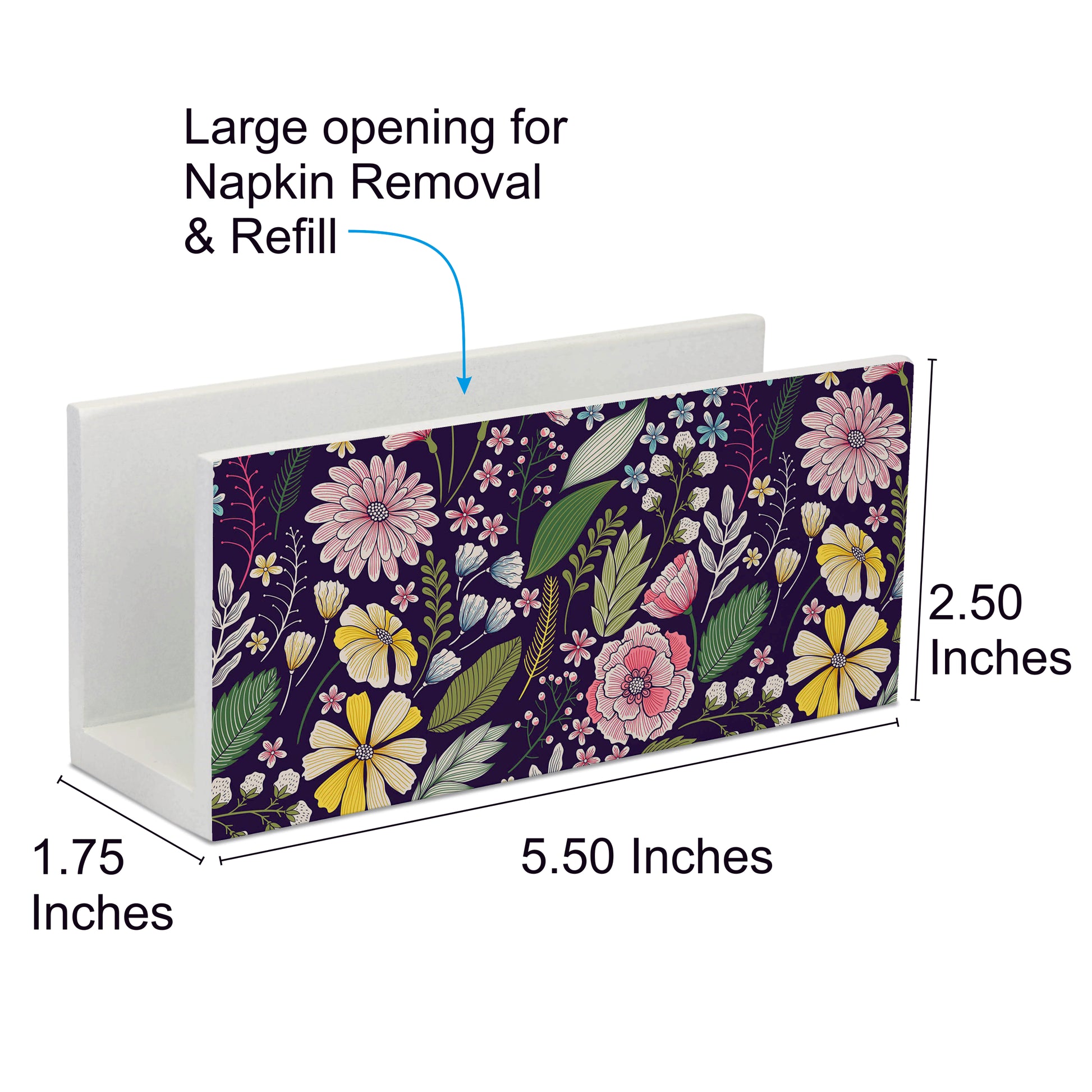 Floral Daisy Tissue Stand 1.5" x 5.5" x 2.5" -Dimension Image