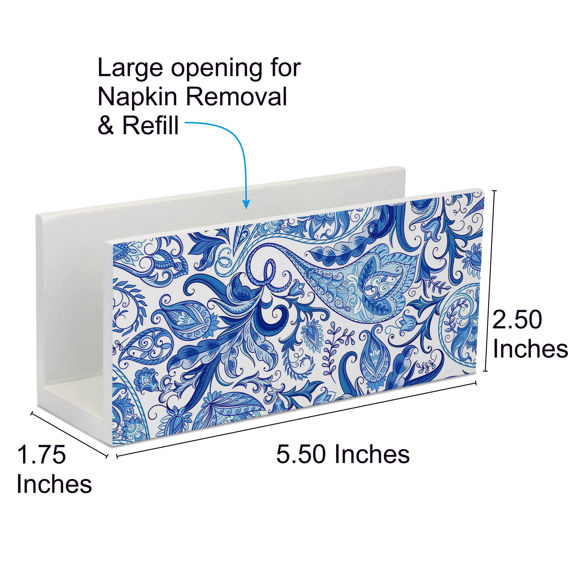 Blue Orient Tissue Stand 1.5" x 5.5" x 2.5" - Dimension Image