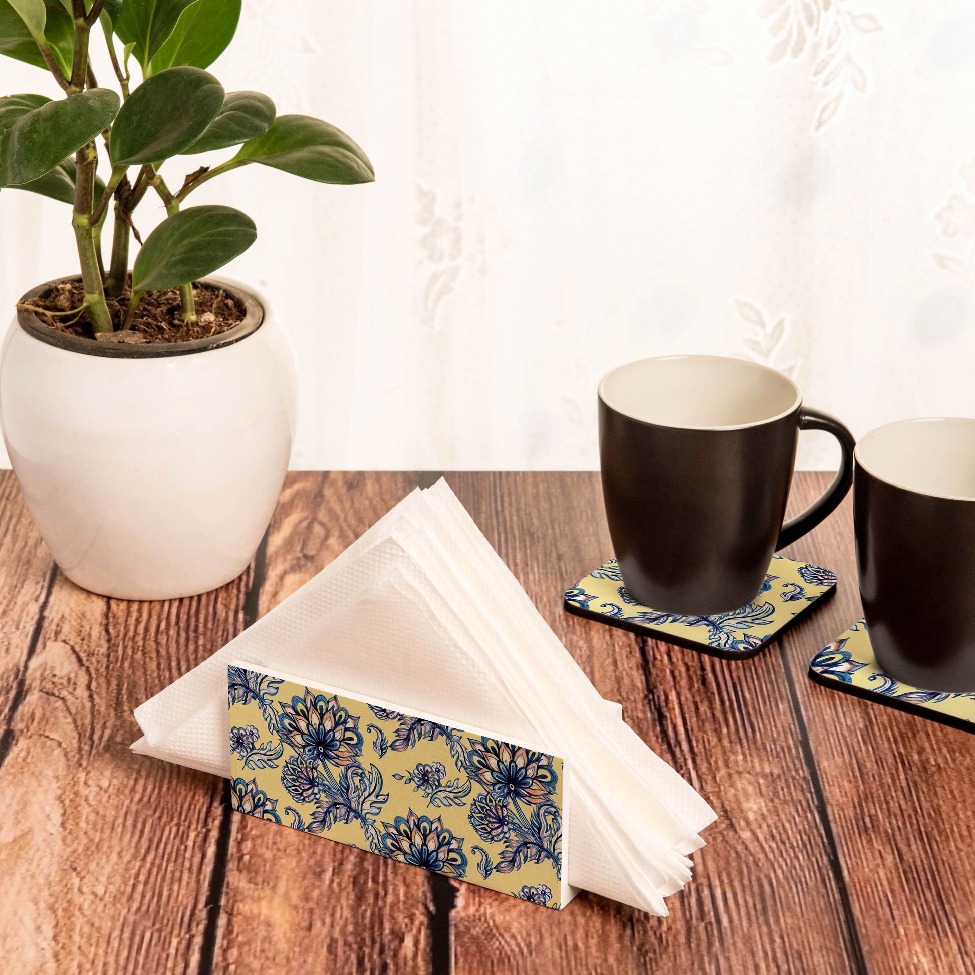 Batik Blue Tissue Stand 1.5" x 5.5" x 2.5" - Lifestyle Image