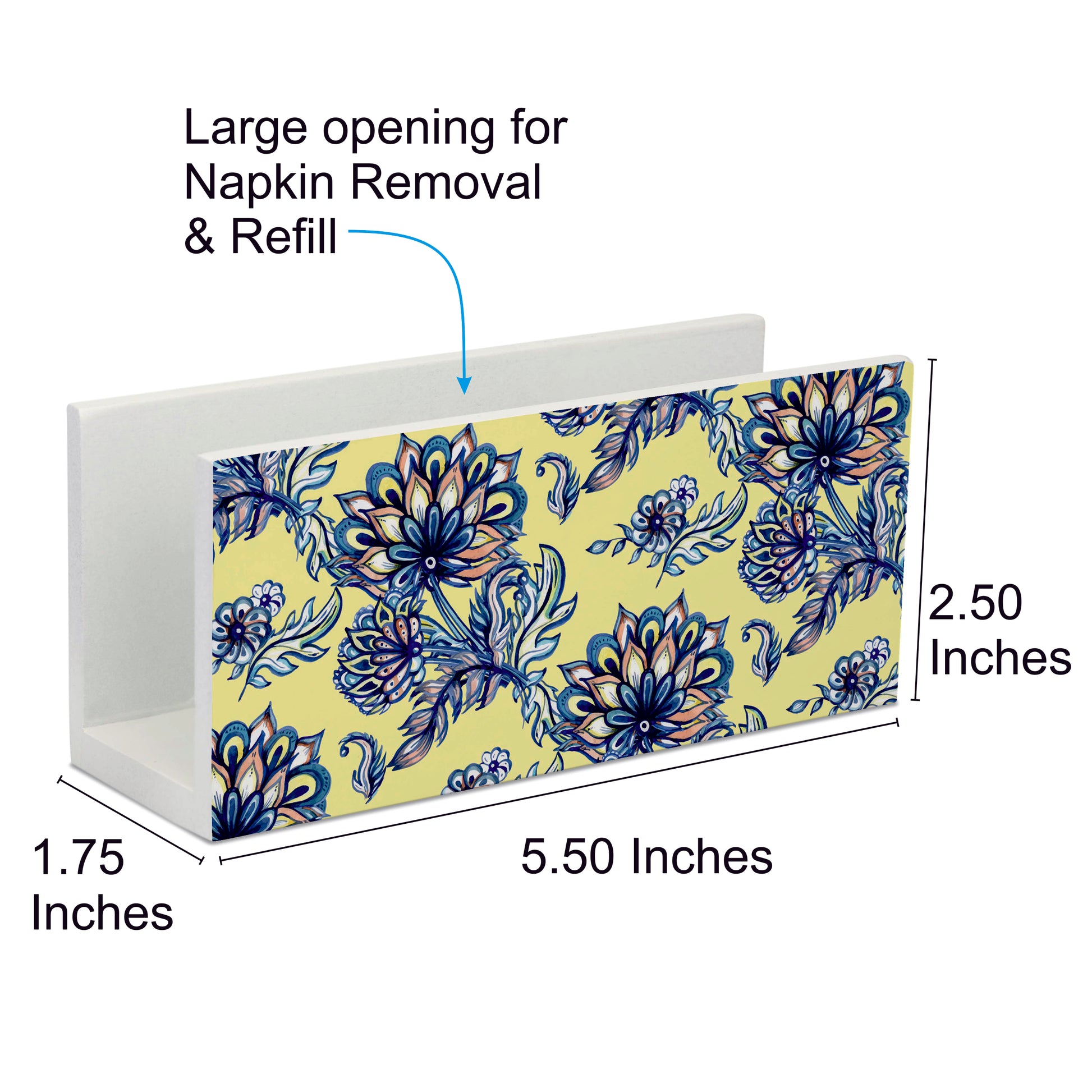 Batik Blue Tissue Stand 1.5" x 5.5" x 2.5" - Dimension Image