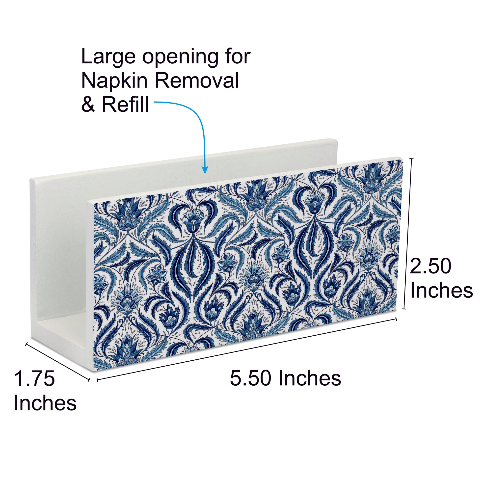 Liena Blue Tissue Stand 1.5" x 5.5" x 2.5" - Dimension Image