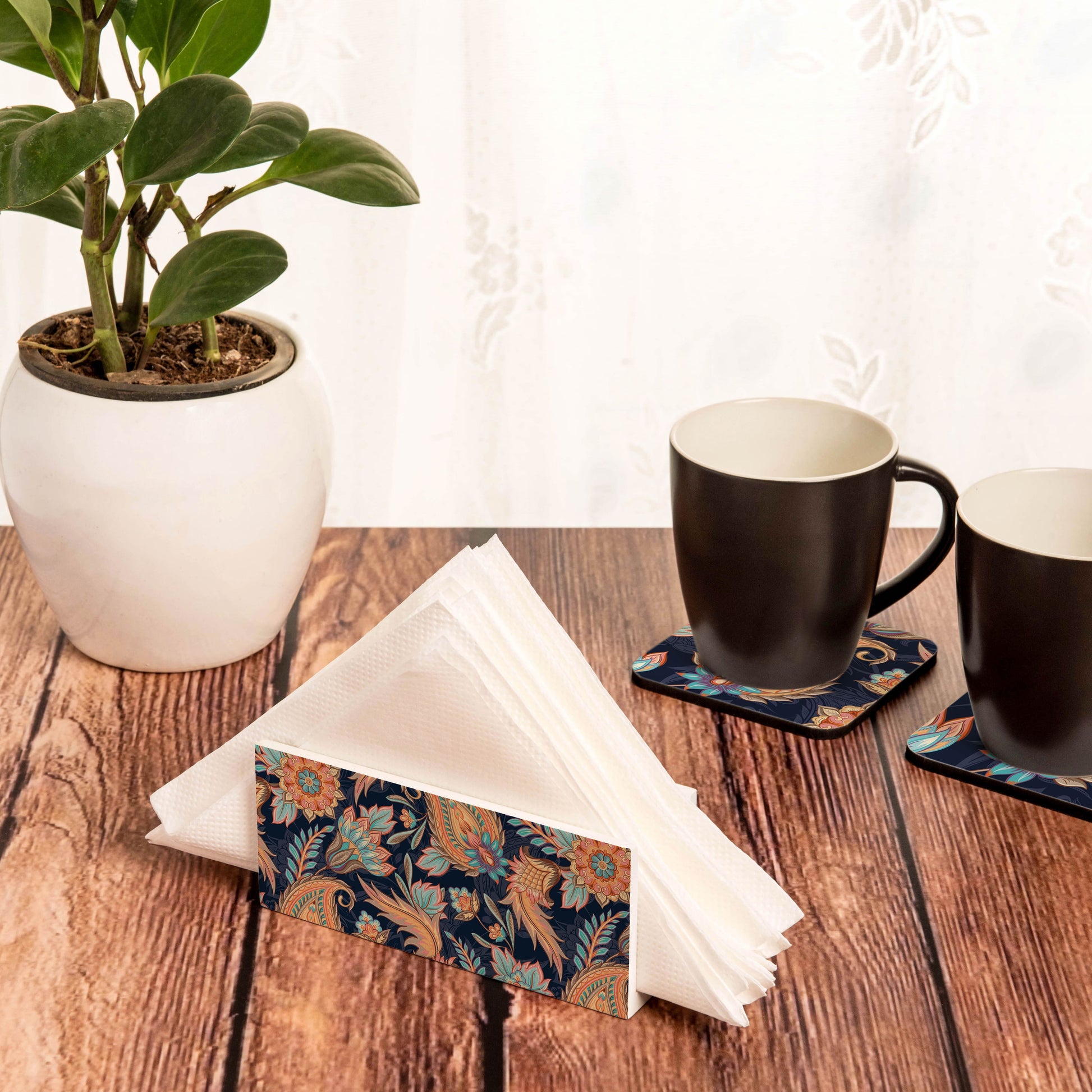 Oriental Paisley Navy Tissue Stand 1.5" x 5.5" x 2.5" - Lifestyle Image