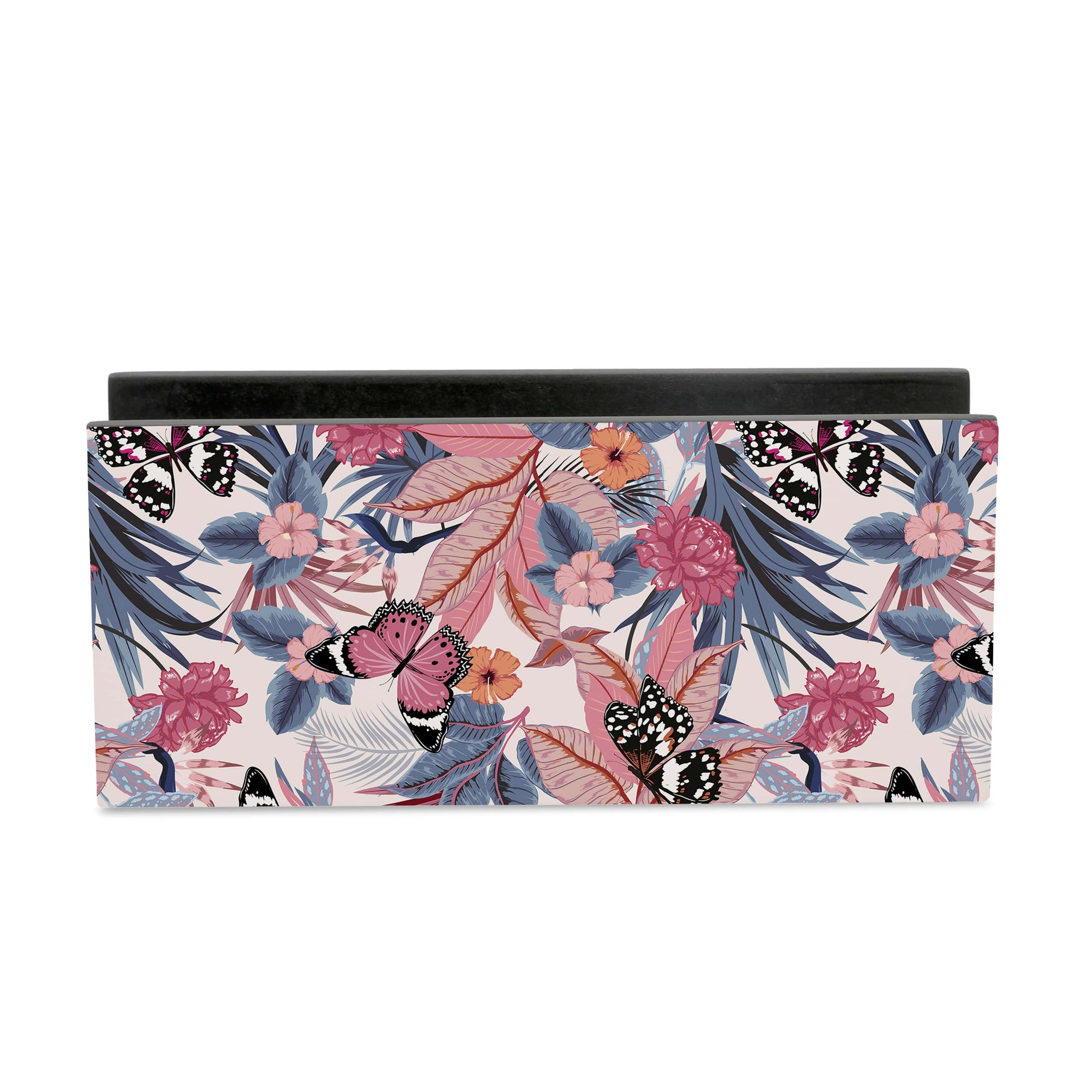 Grey Pink Butterflies Tissue Stand 1.5" x 5.5" x 2.5" - Main Image