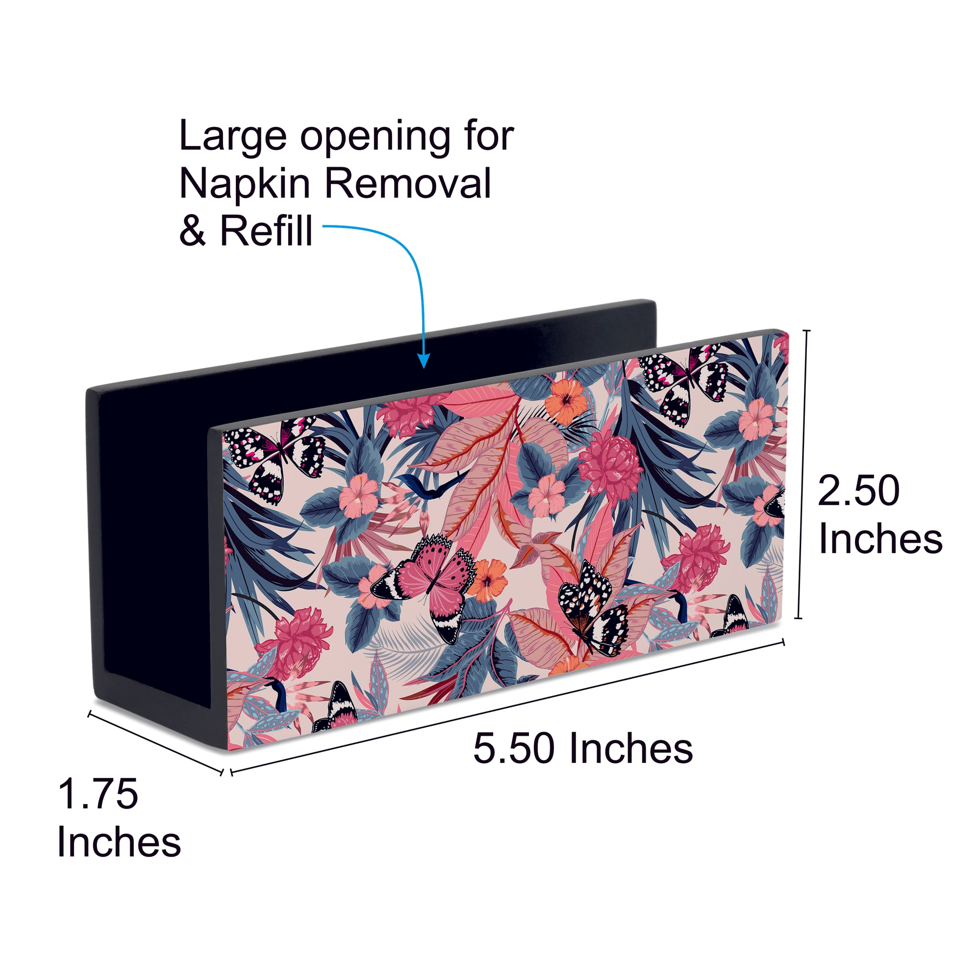 Grey Pink Butterflies Tissue Stand 1.5" x 5.5" x 2.5" - Dimension Image