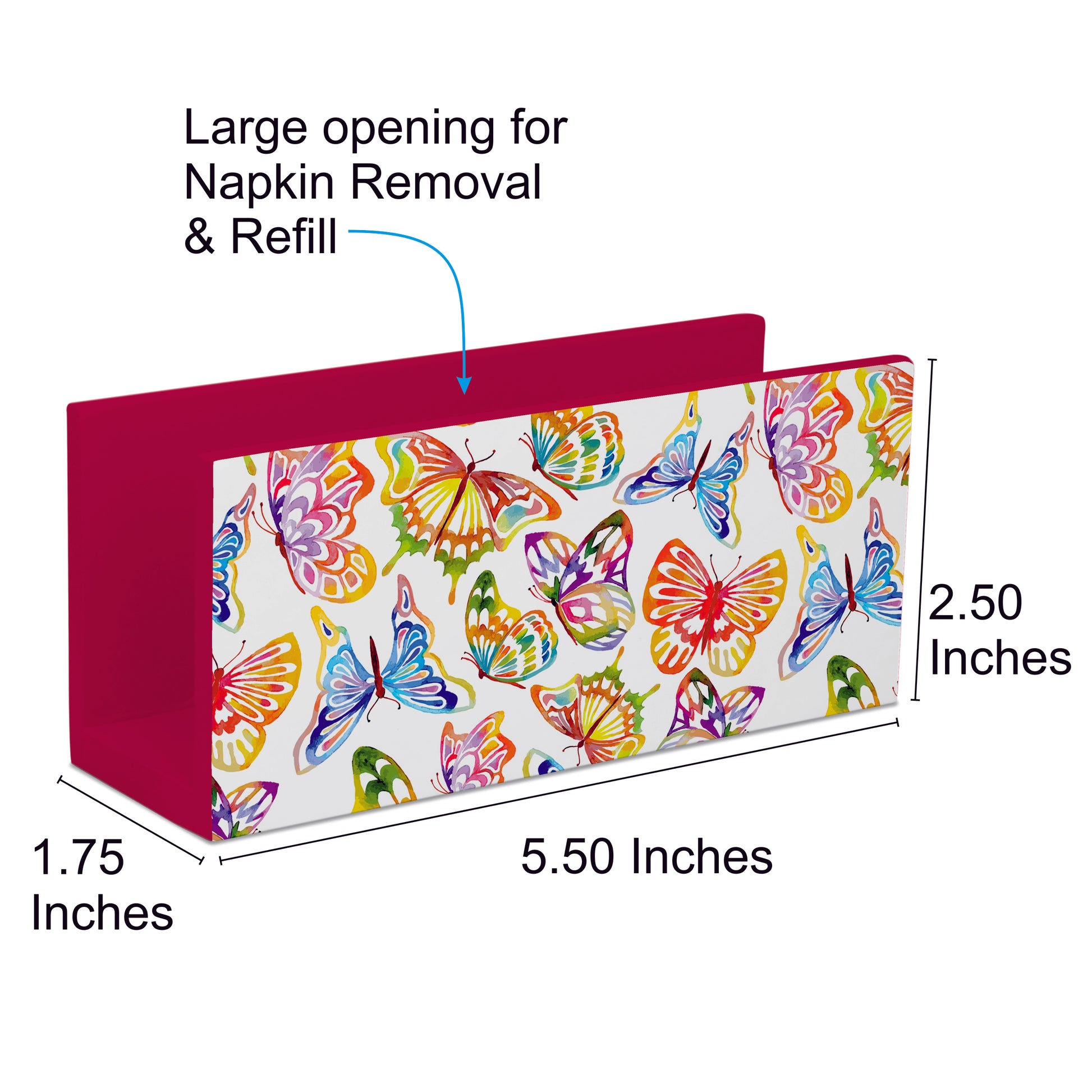 Watercolour Butterflies R Tissue Stand 1.5" x 5.5" x 2.5" - Dimension Image