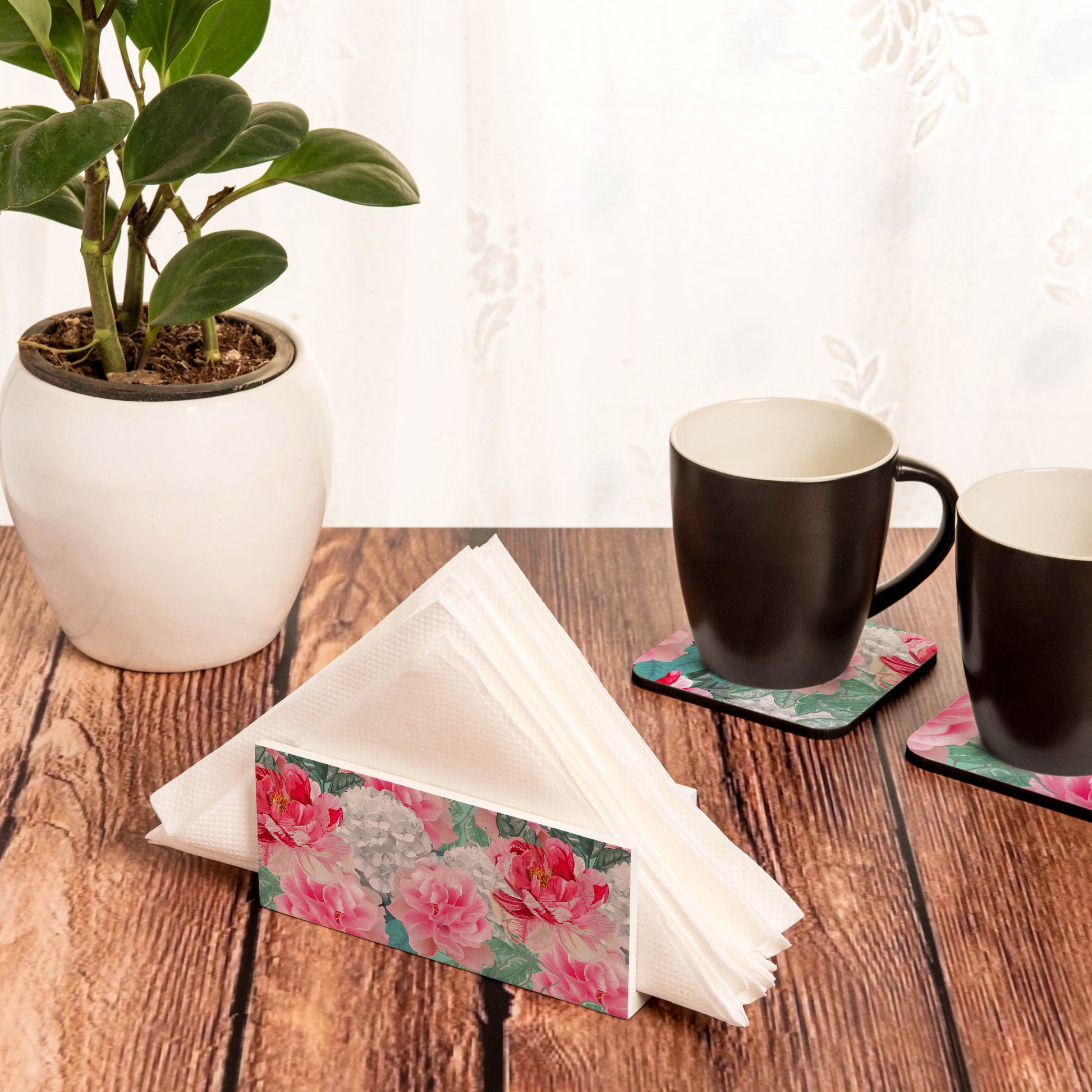 Red Chrysanthemums W Tissue Stand 1.5" x 5.5" x 2.5" - Lifestyle Image