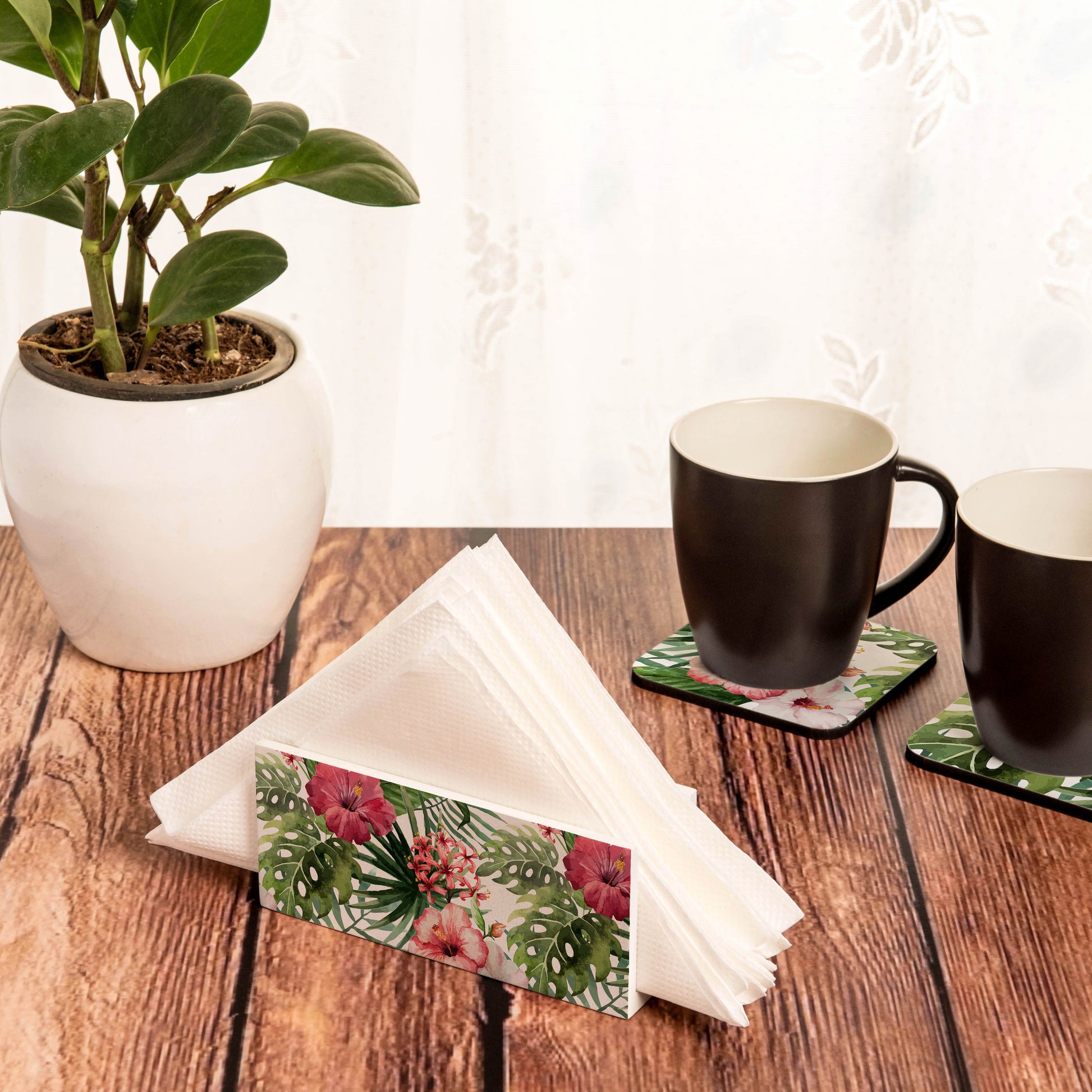 Tropical Hibiscus W Tissue Stand 1.5" x 5.5" x 2.5" - Lifestyle Image