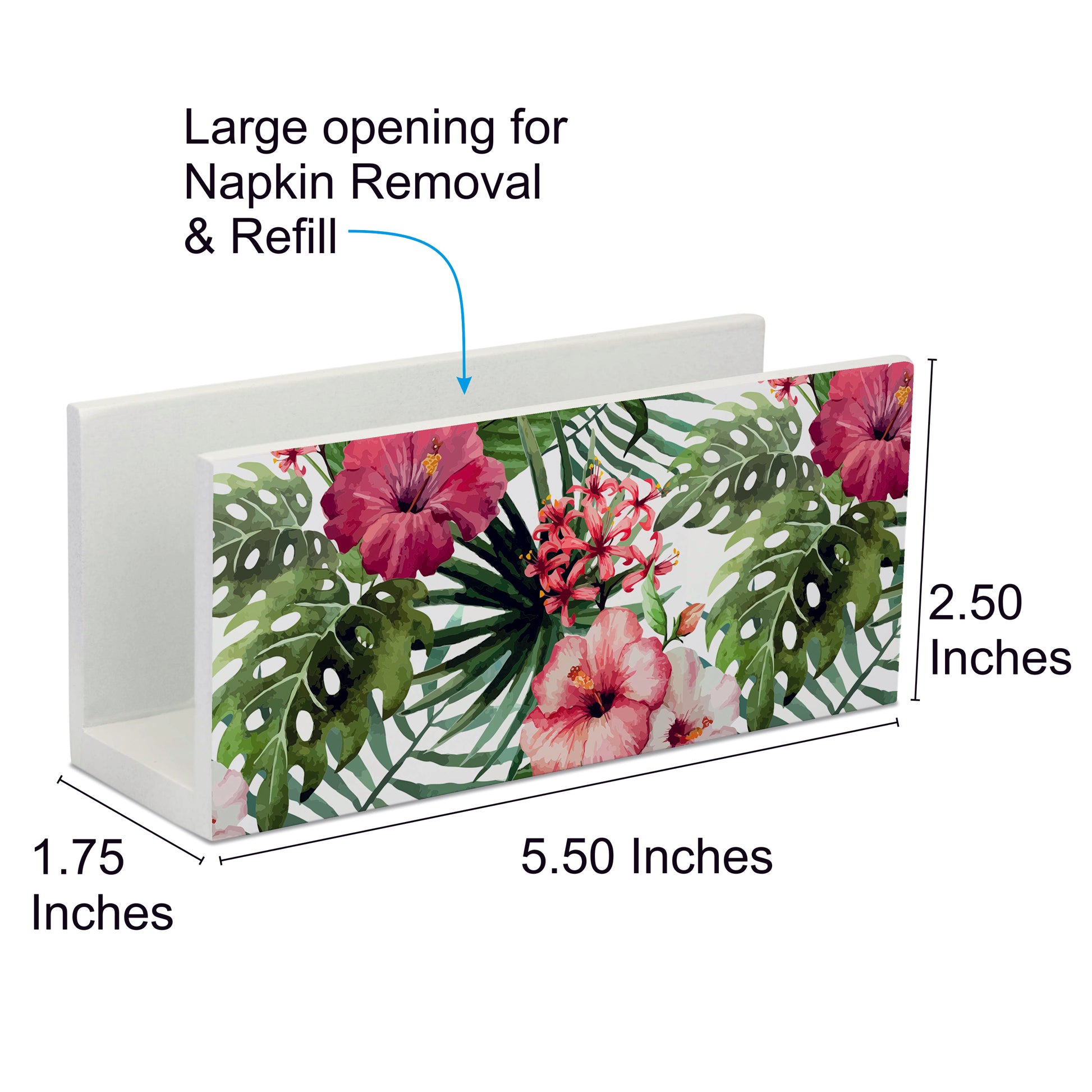 Tropical Hibiscus W Tissue Stand 1.5" x 5.5" x 2.5" - Dimension Image