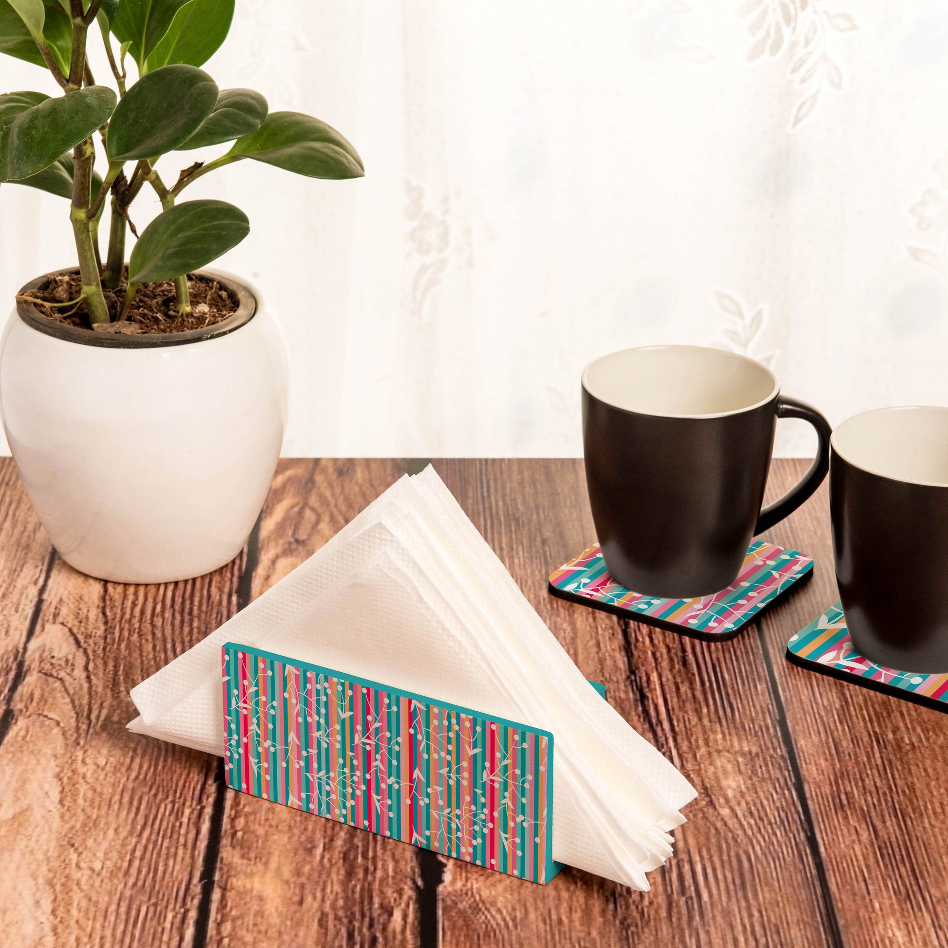 Floral Stripes T Tissue Stand 1.5" x 5.5" x 2.5" - Lifestyle Image