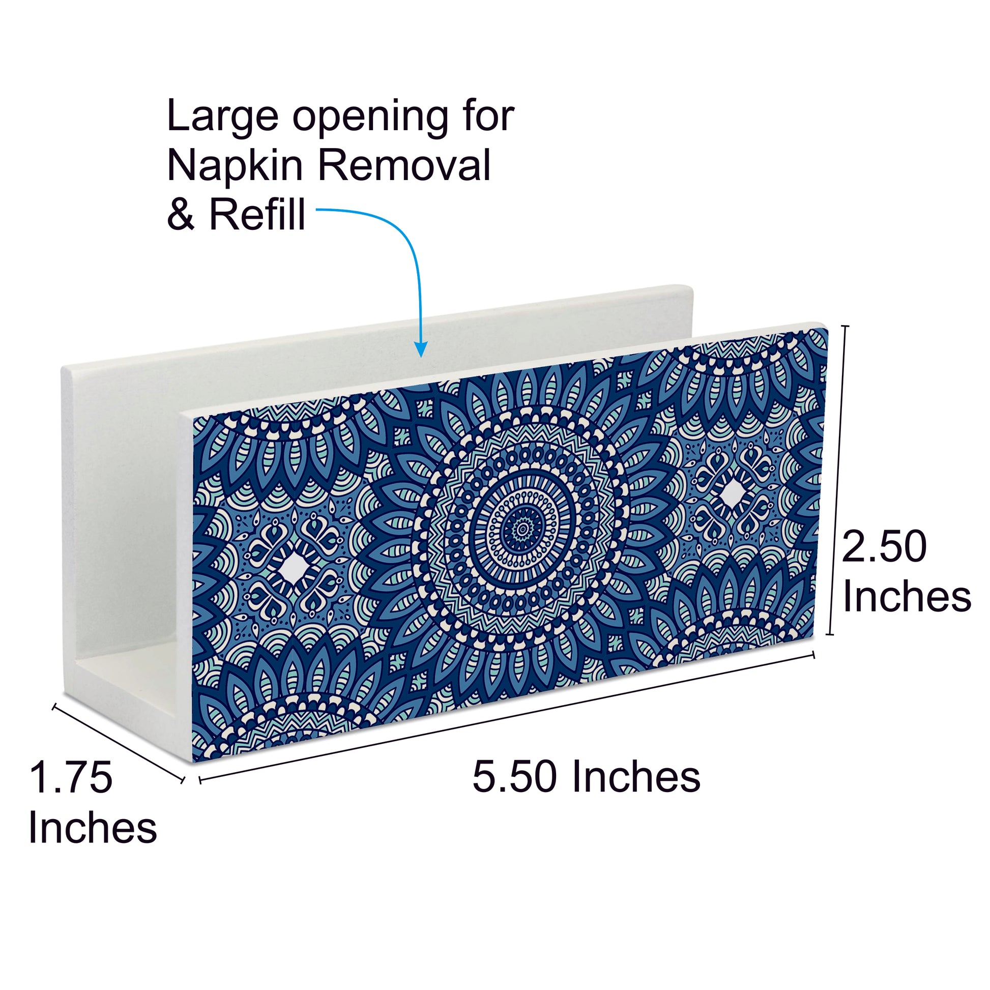 Blue Mandala 2 Tissue Stand 1.5" x 5.5" x 2.5" - Dimension Image